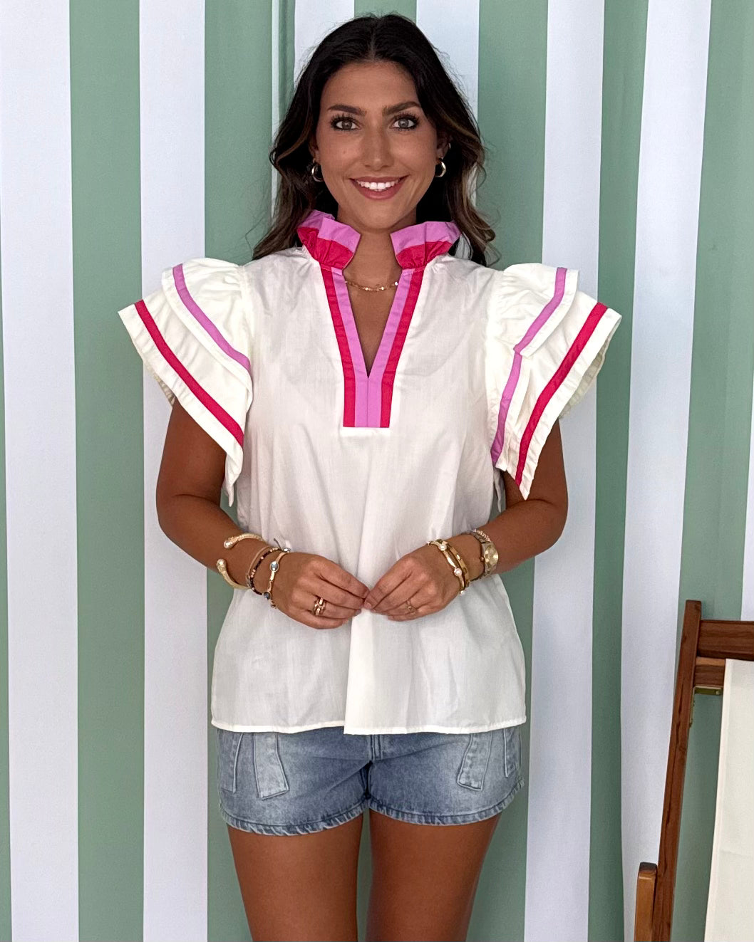 Playful Feel Cream Flutter Sleeve Top-Shop-Womens-Boutique-Clothing