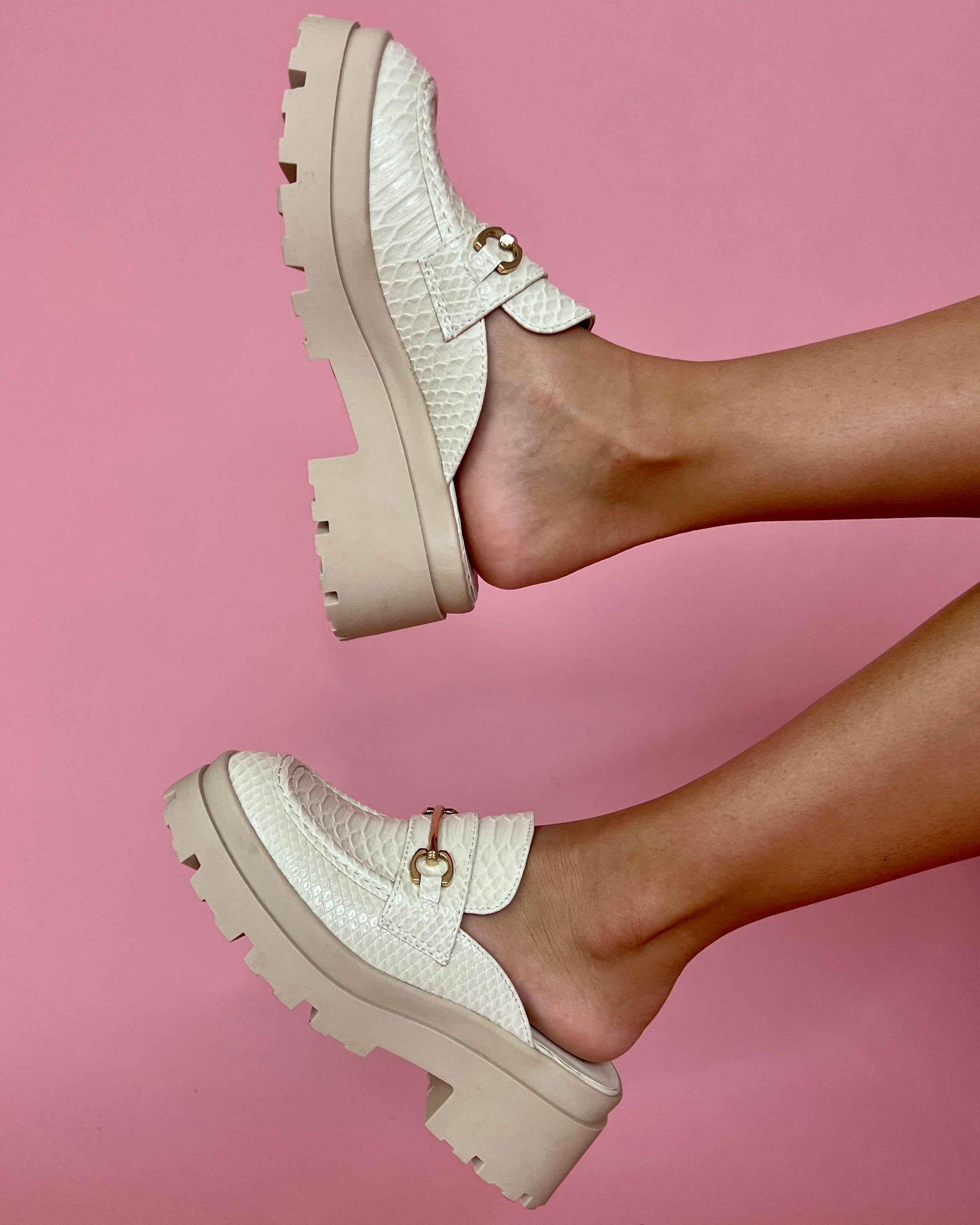 Sheila Bone Faux Leather Slip On Platform Loafers-Shop-Womens-Boutique-Clothing