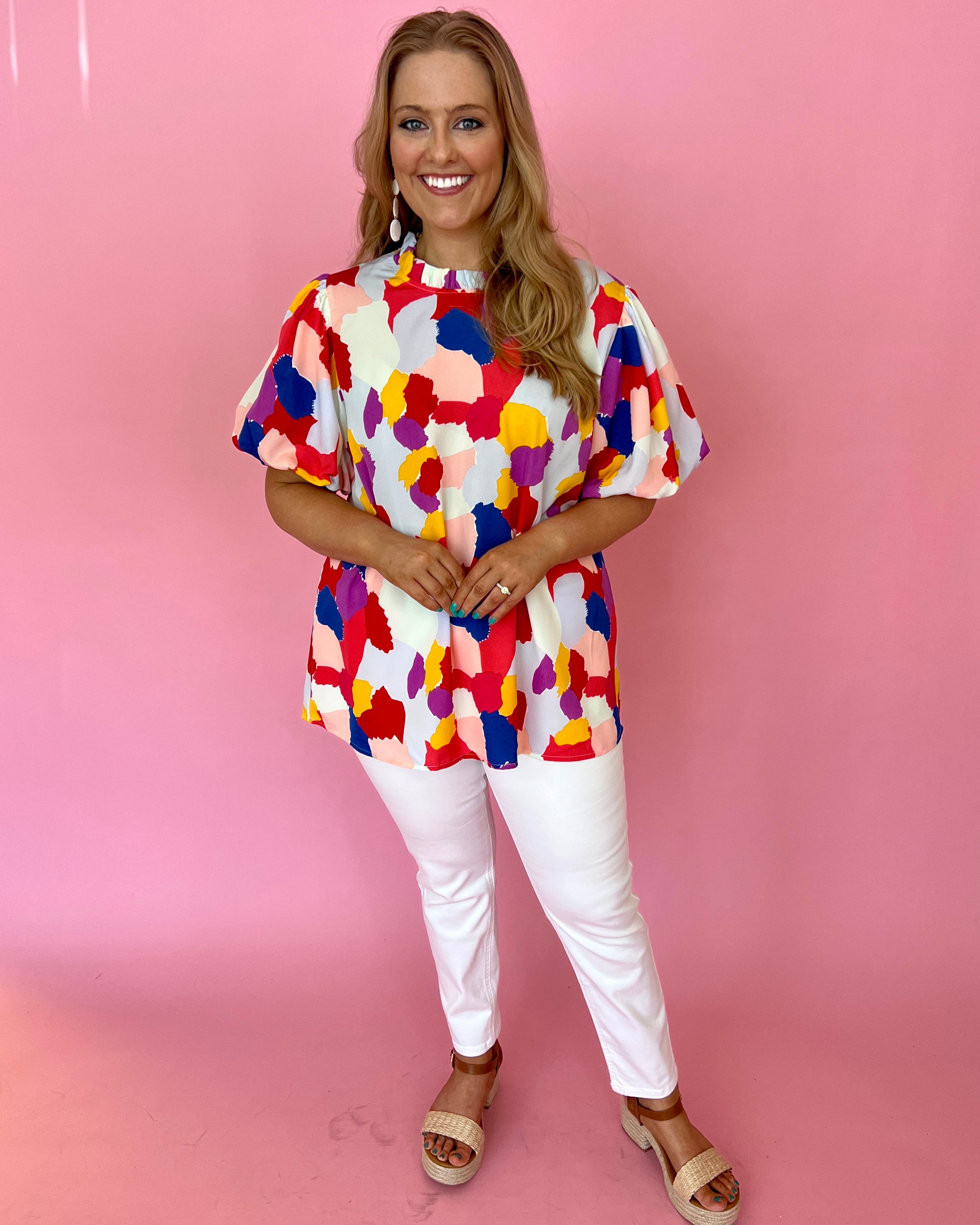 Close To You Multi Plus Printed High Neck Puff Sleeve Top-Shop-Womens-Boutique-Clothing