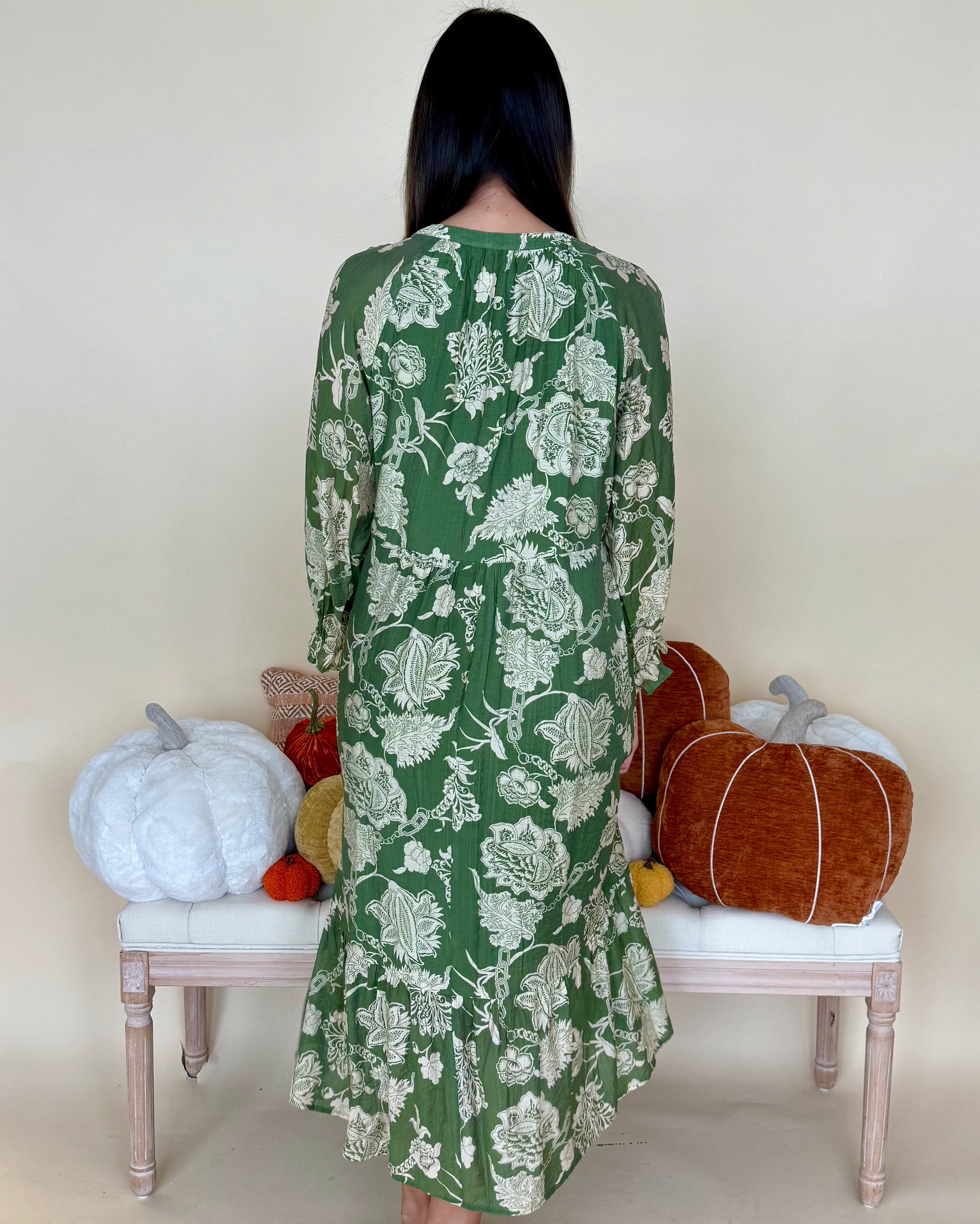 Calling For You Green Floral Boho Midi Dress-Shop-Womens-Boutique-Clothing