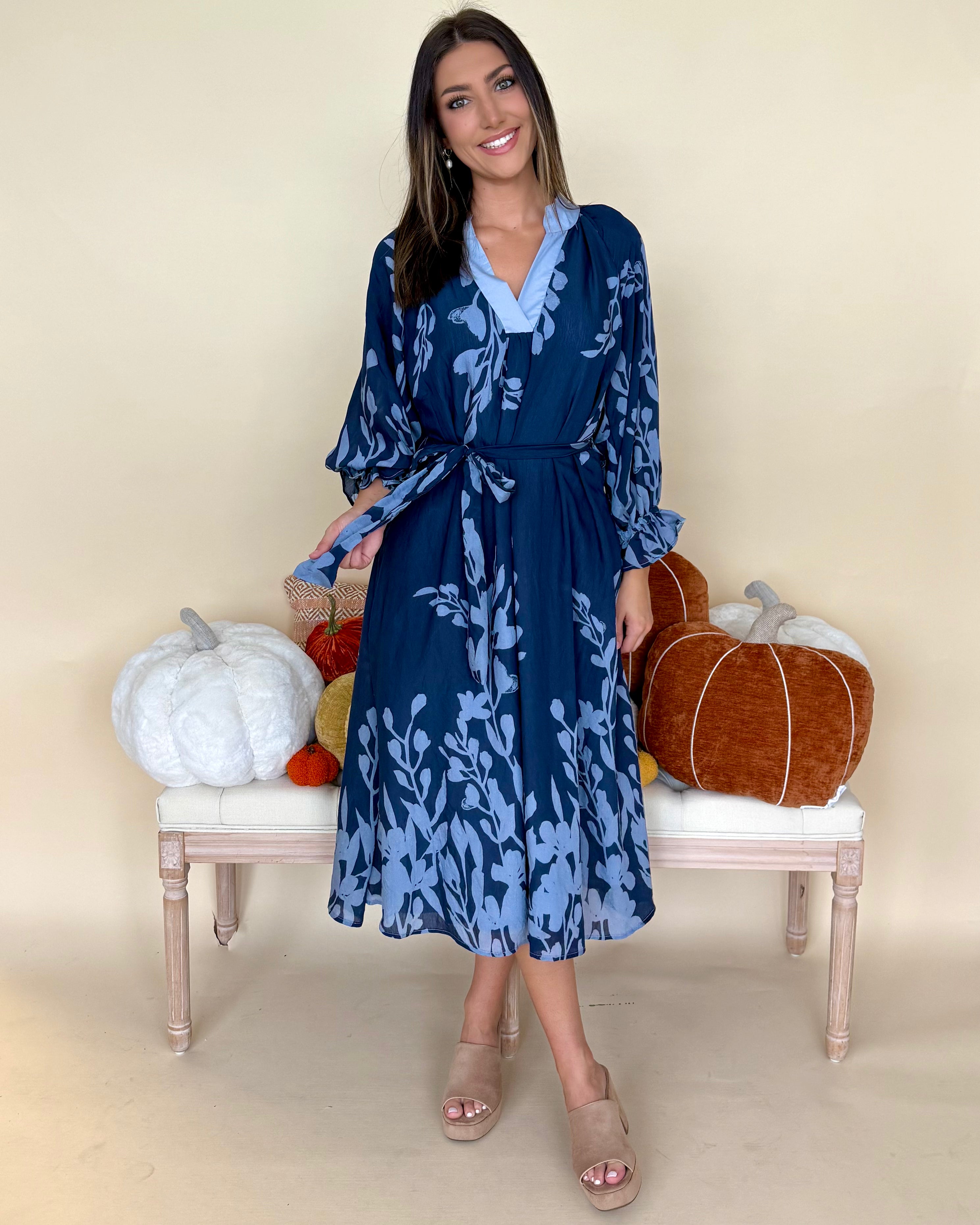 Dreaming For Midnight Mix Print Tie Midi Dress-Shop-Womens-Boutique-Clothing