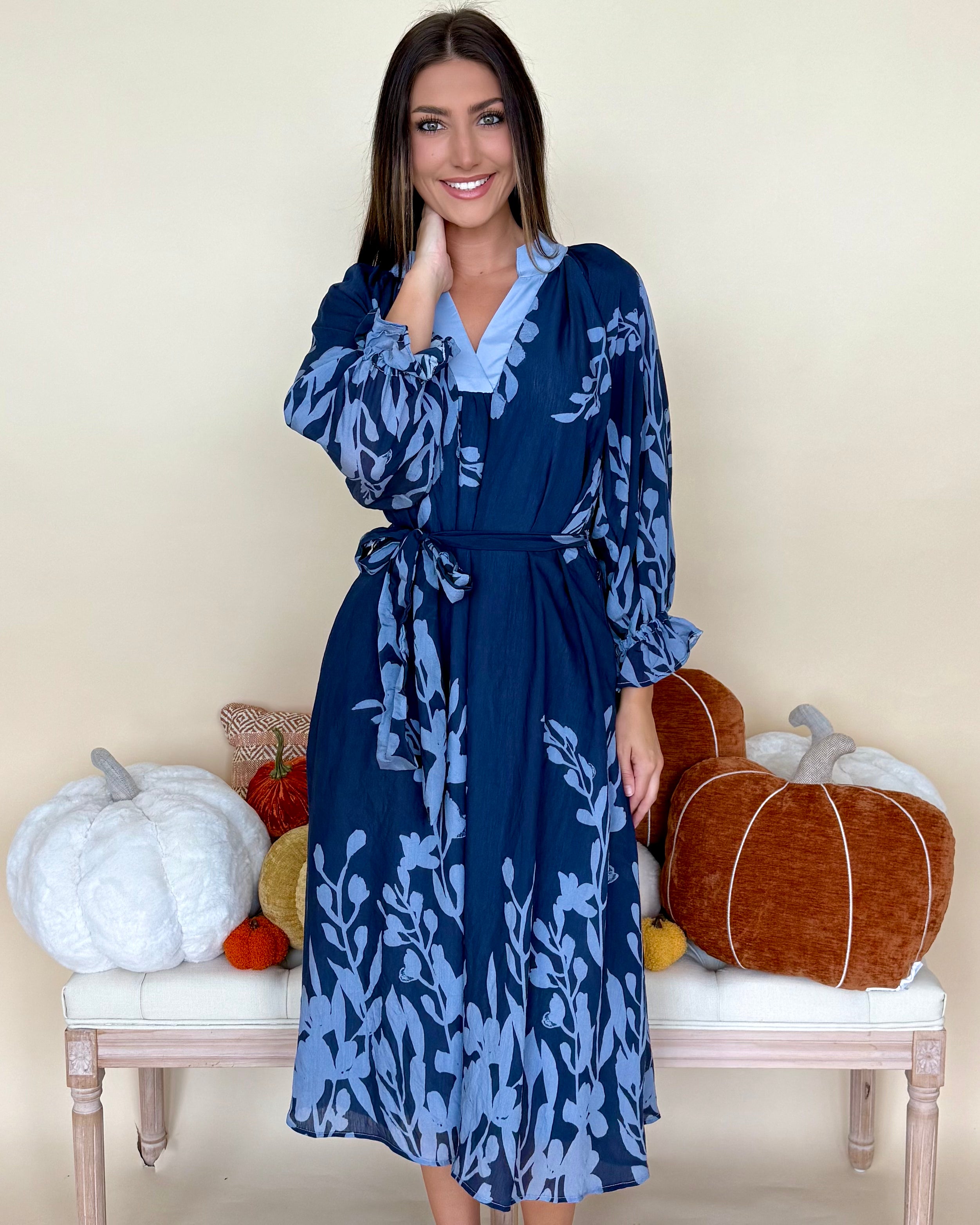 Dreaming For Midnight Mix Print Tie Midi Dress-Shop-Womens-Boutique-Clothing