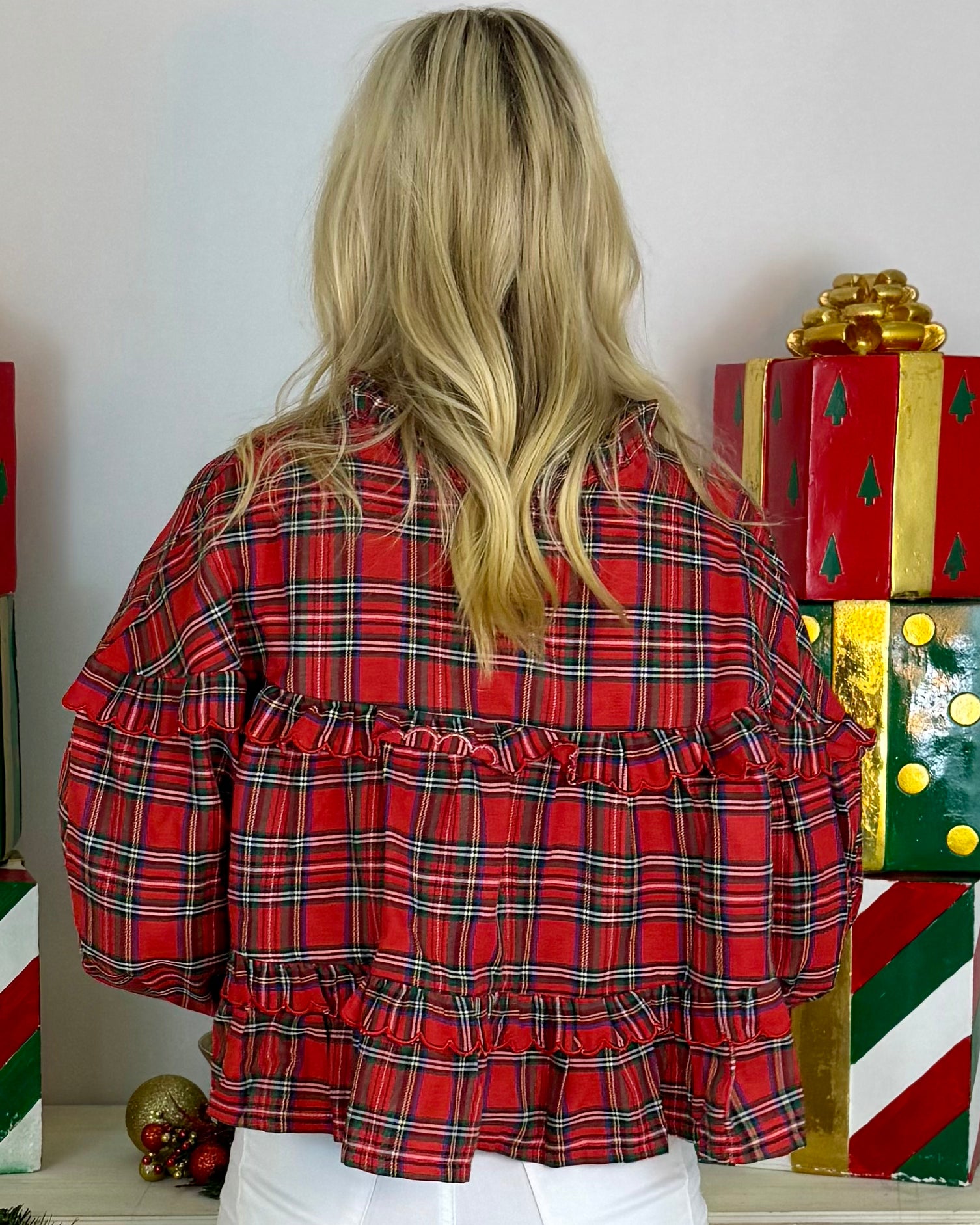 Feeling Merry Red Check Plaid Button Top-Shop-Womens-Boutique-Clothing