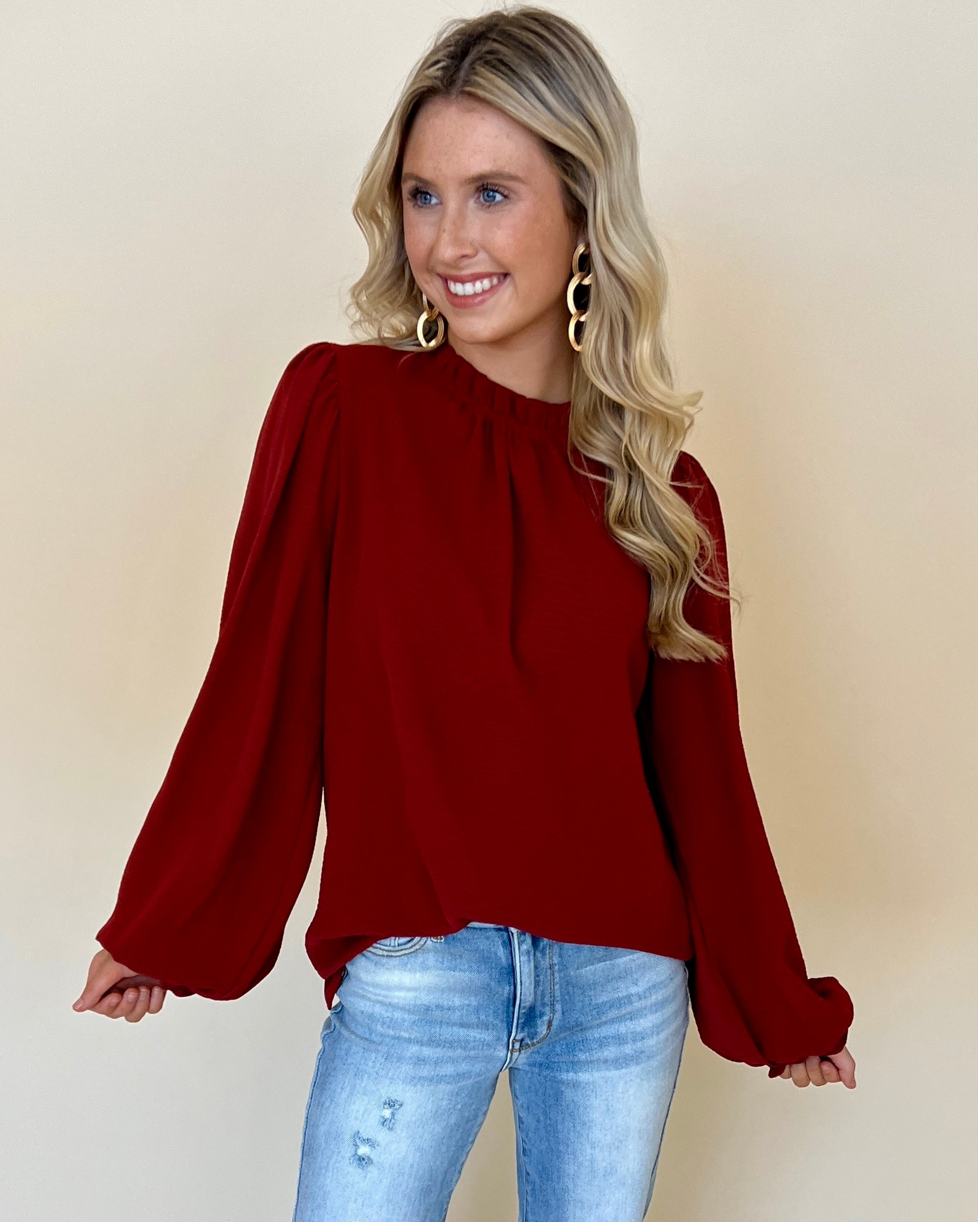 Just Right Dk Rust Ruffle Top-Shop-Womens-Boutique-Clothing