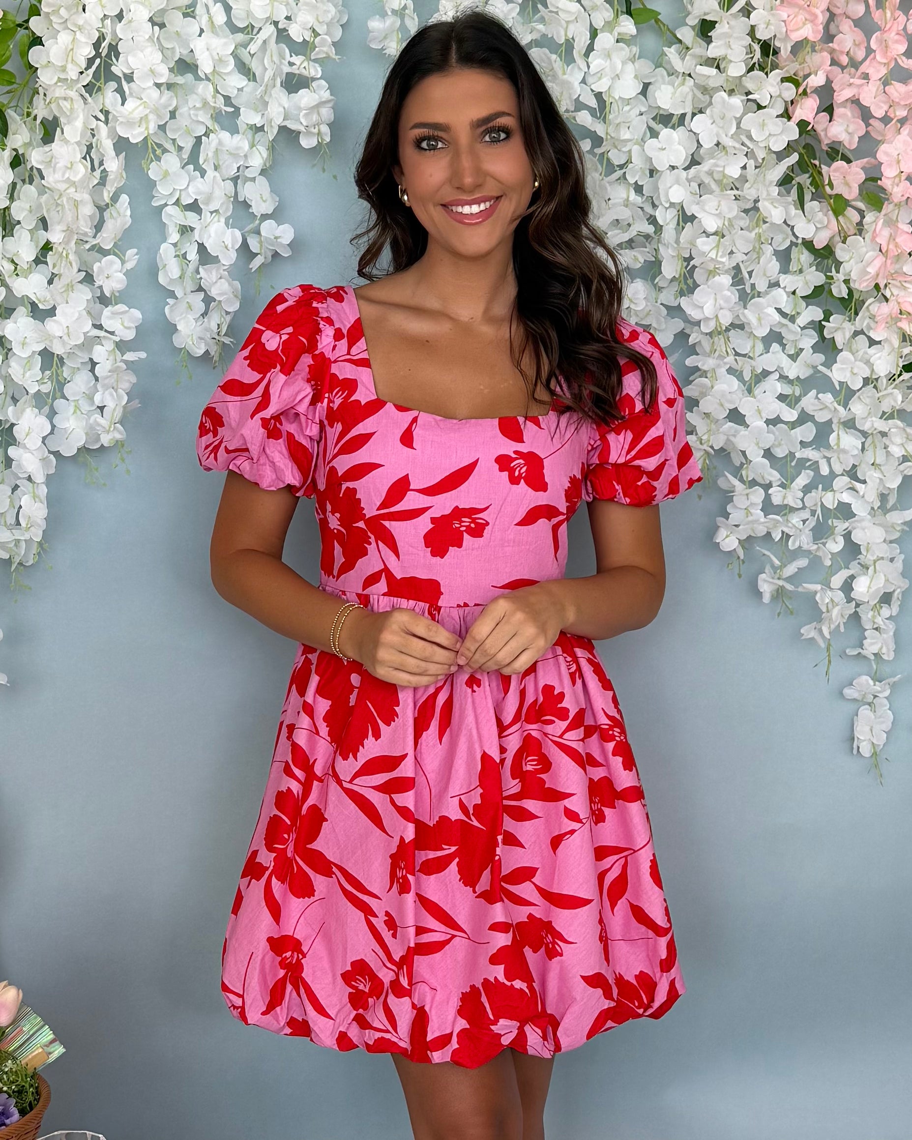 Summer Sorbet Pink Floral Print Babydoll Dress-Shop-Womens-Boutique-Clothing
