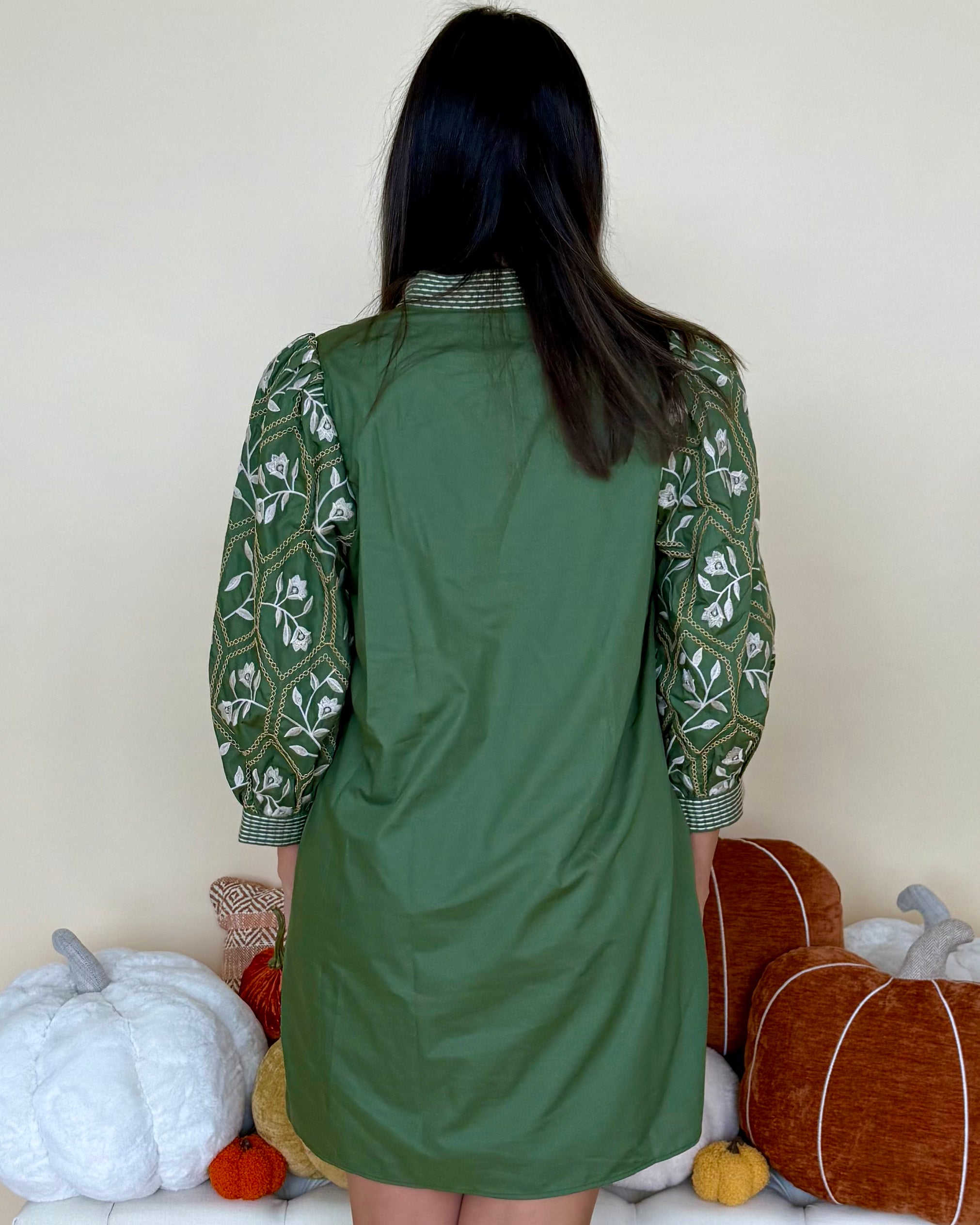 Bloom With Me Olive Textured Sleeve Dress-Shop-Womens-Boutique-Clothing