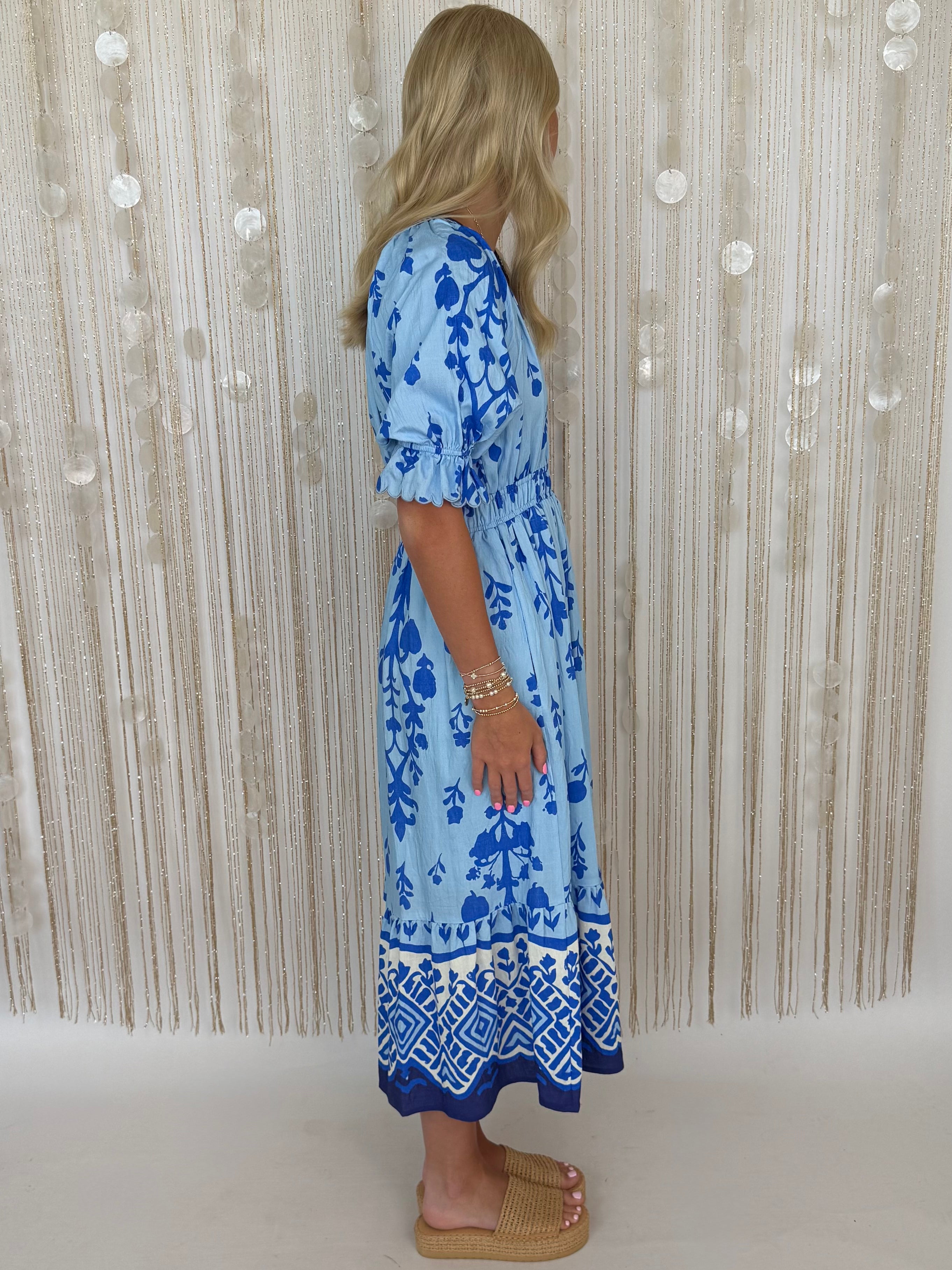 New Day Blue Mix Floral Dress-Shop-Womens-Boutique-Clothing