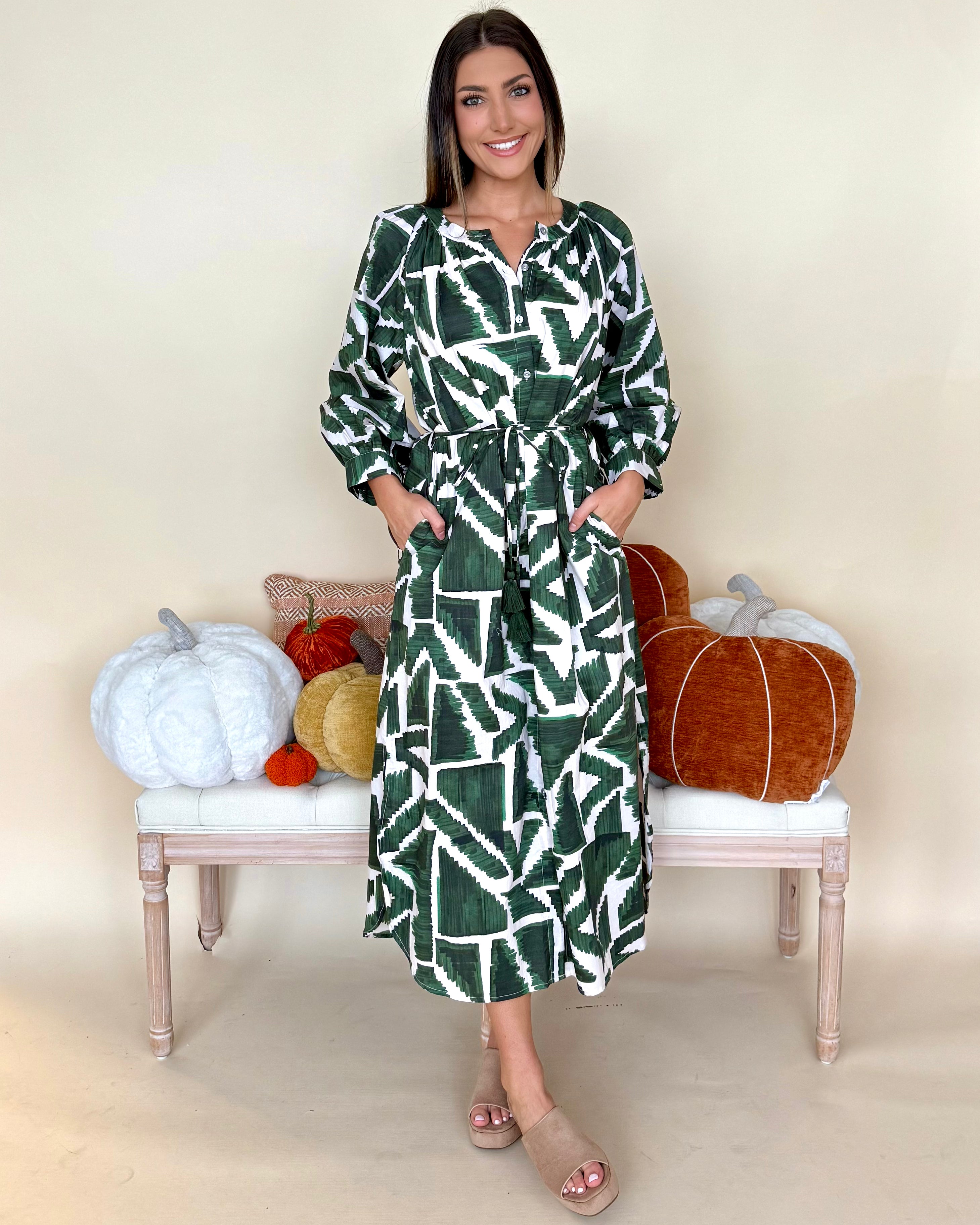 My Keepsake Olive Geometric Midi Dress-Shop-Womens-Boutique-Clothing