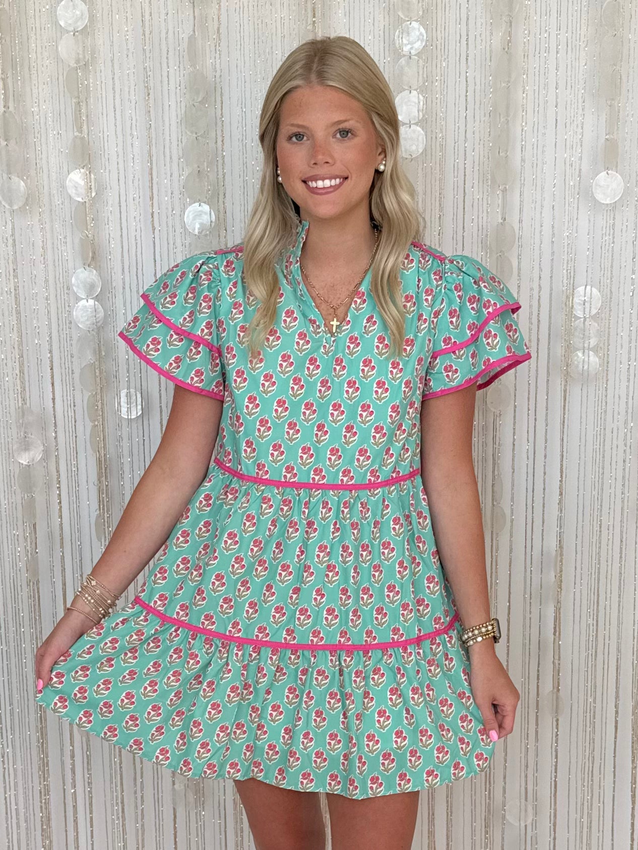 Weekend Stroll Green Floral Tiered Dress-Shop-Womens-Boutique-Clothing