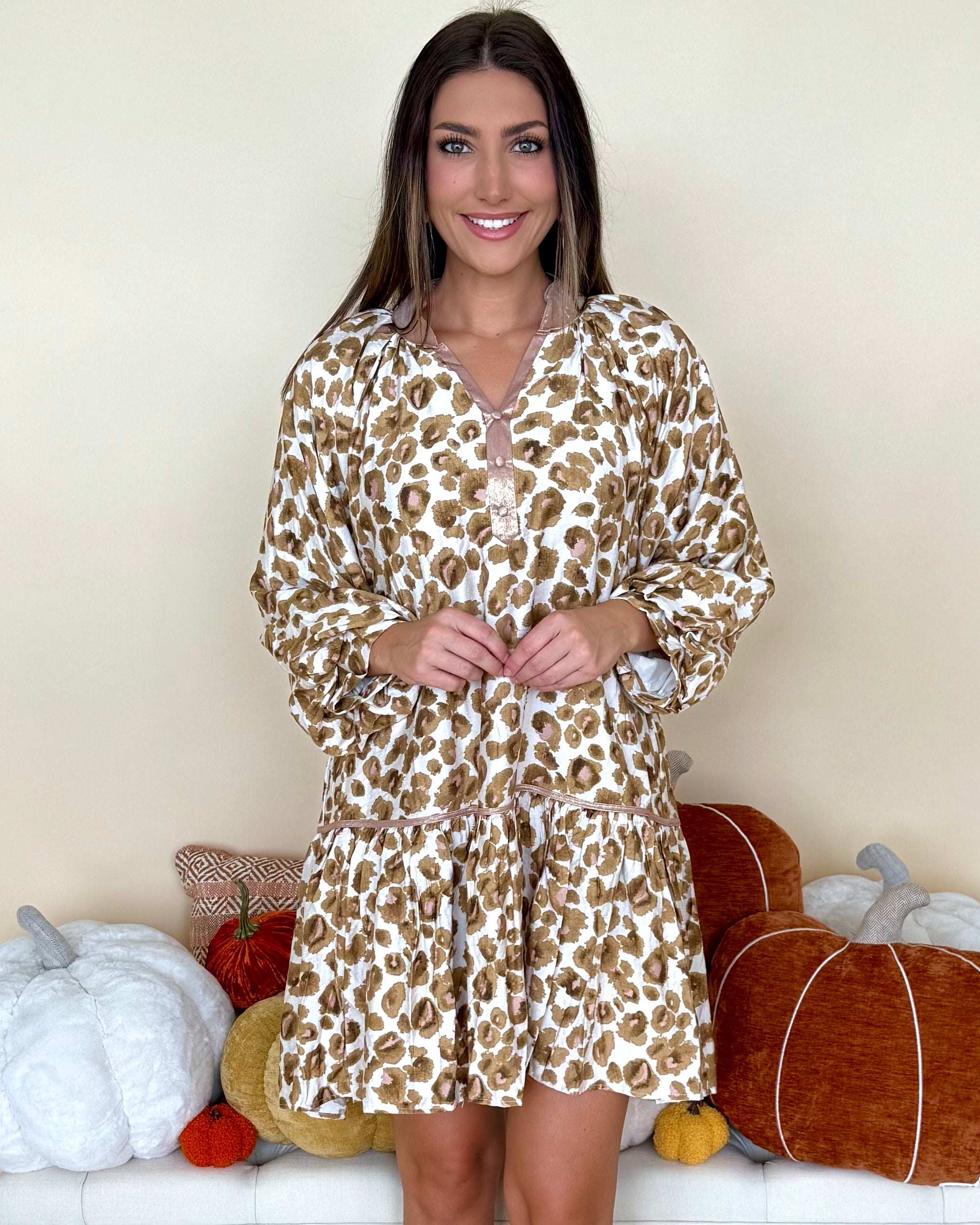 Too Good To Miss Brown Animal Henley Dress-Shop-Womens-Boutique-Clothing