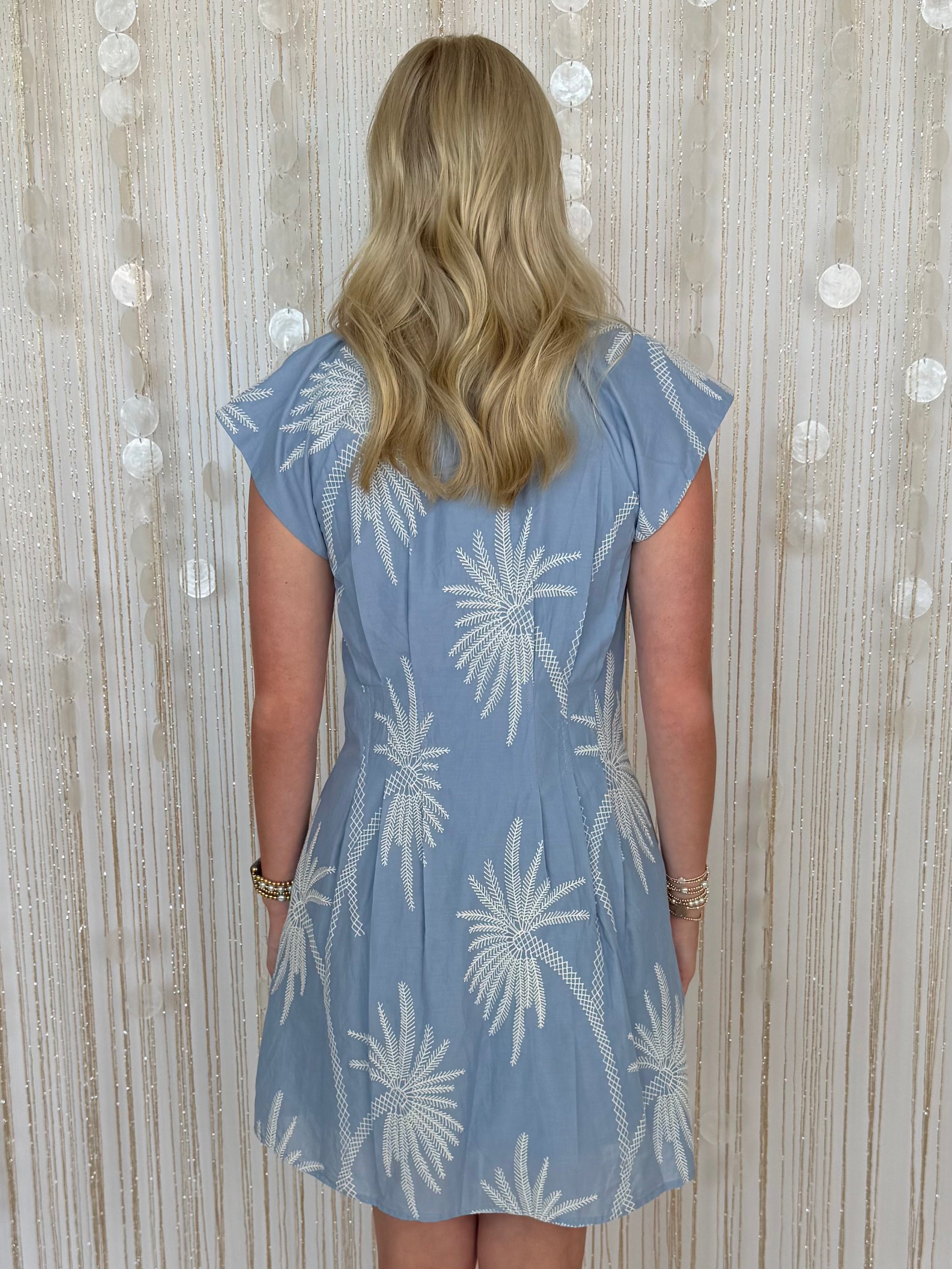 Barefoot Grove Denim Palm Tree Pleated Dress-Shop-Womens-Boutique-Clothing