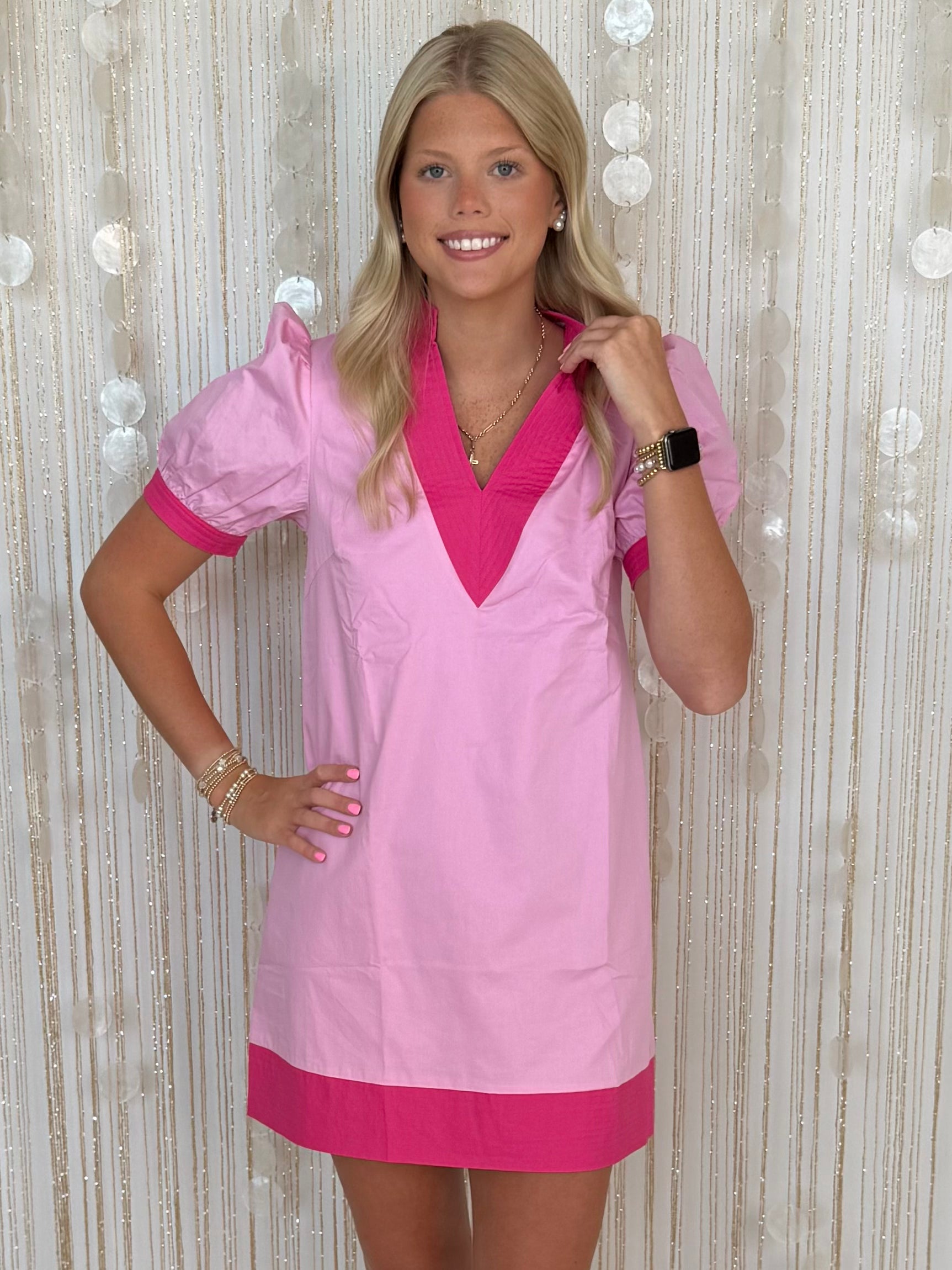 Rosy Darling Pink Puff Sleeve Dress-Shop-Womens-Boutique-Clothing