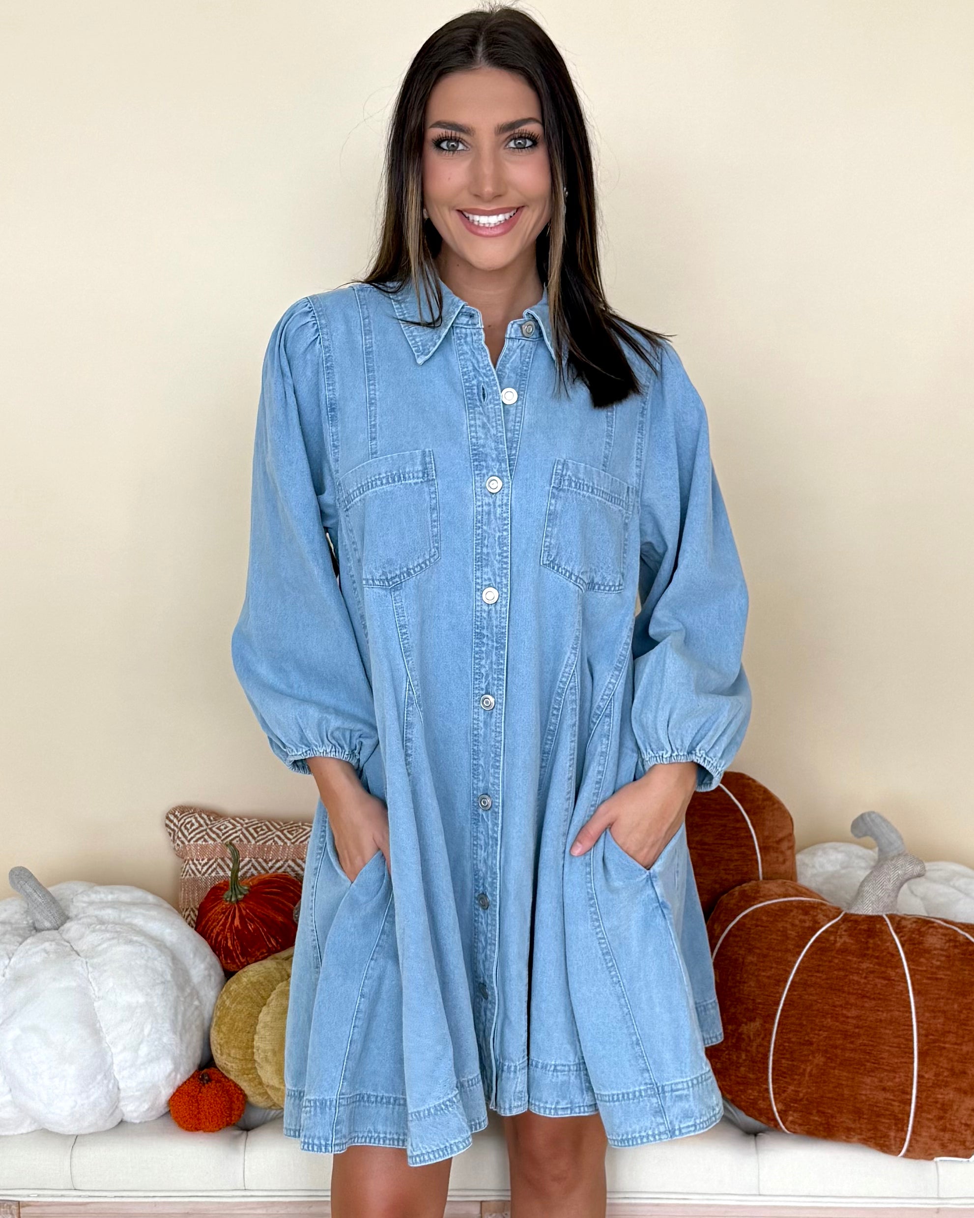 So True Lt Denim Collared Button Dress-Shop-Womens-Boutique-Clothing