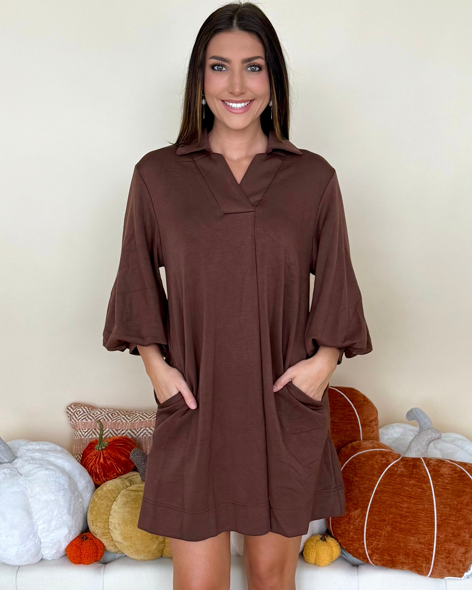 See It Through Brown Front Pleated Dress-Shop-Womens-Boutique-Clothing