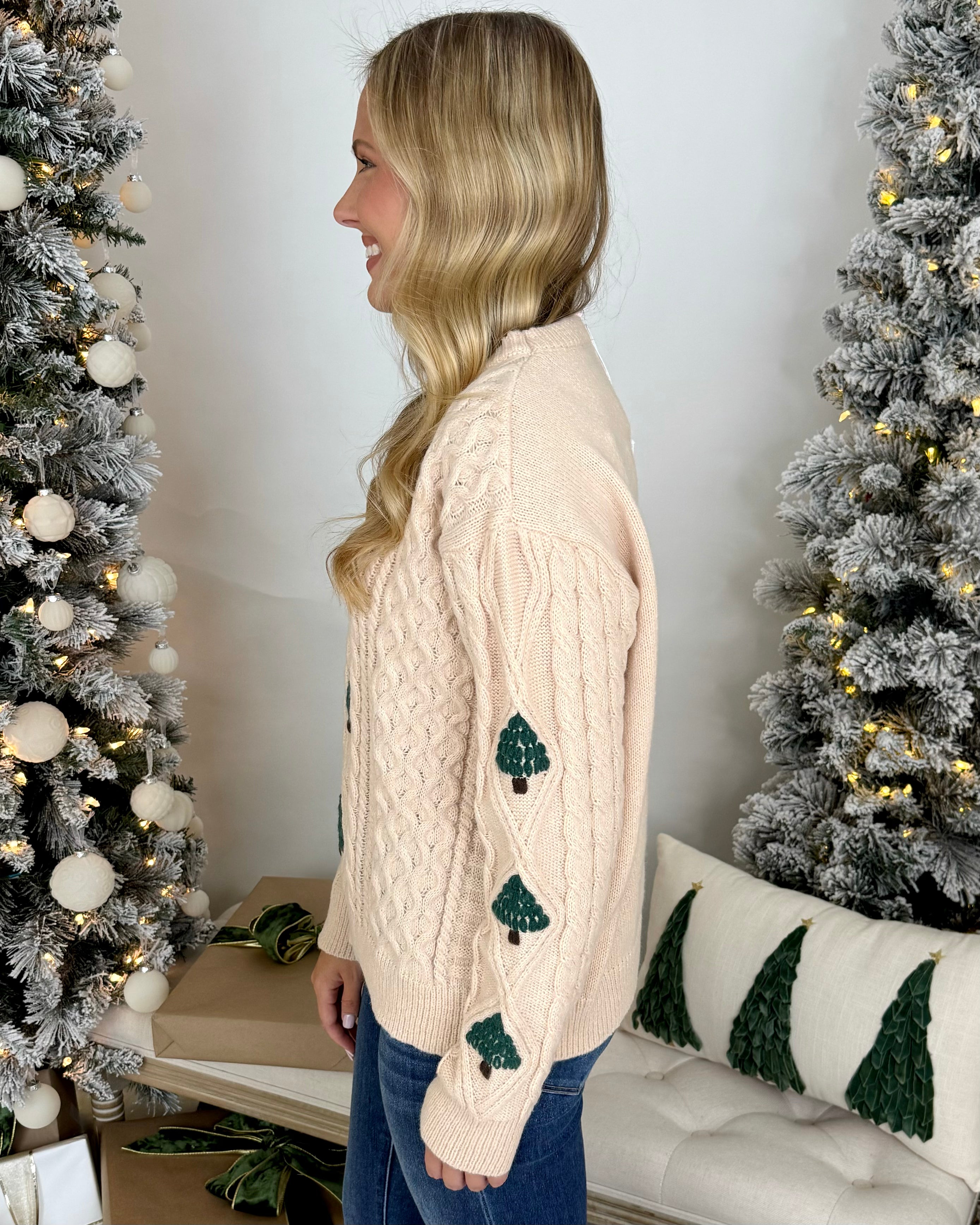 Under The Tree Oatmeal Knit Tree Sweater-Shop-Womens-Boutique-Clothing