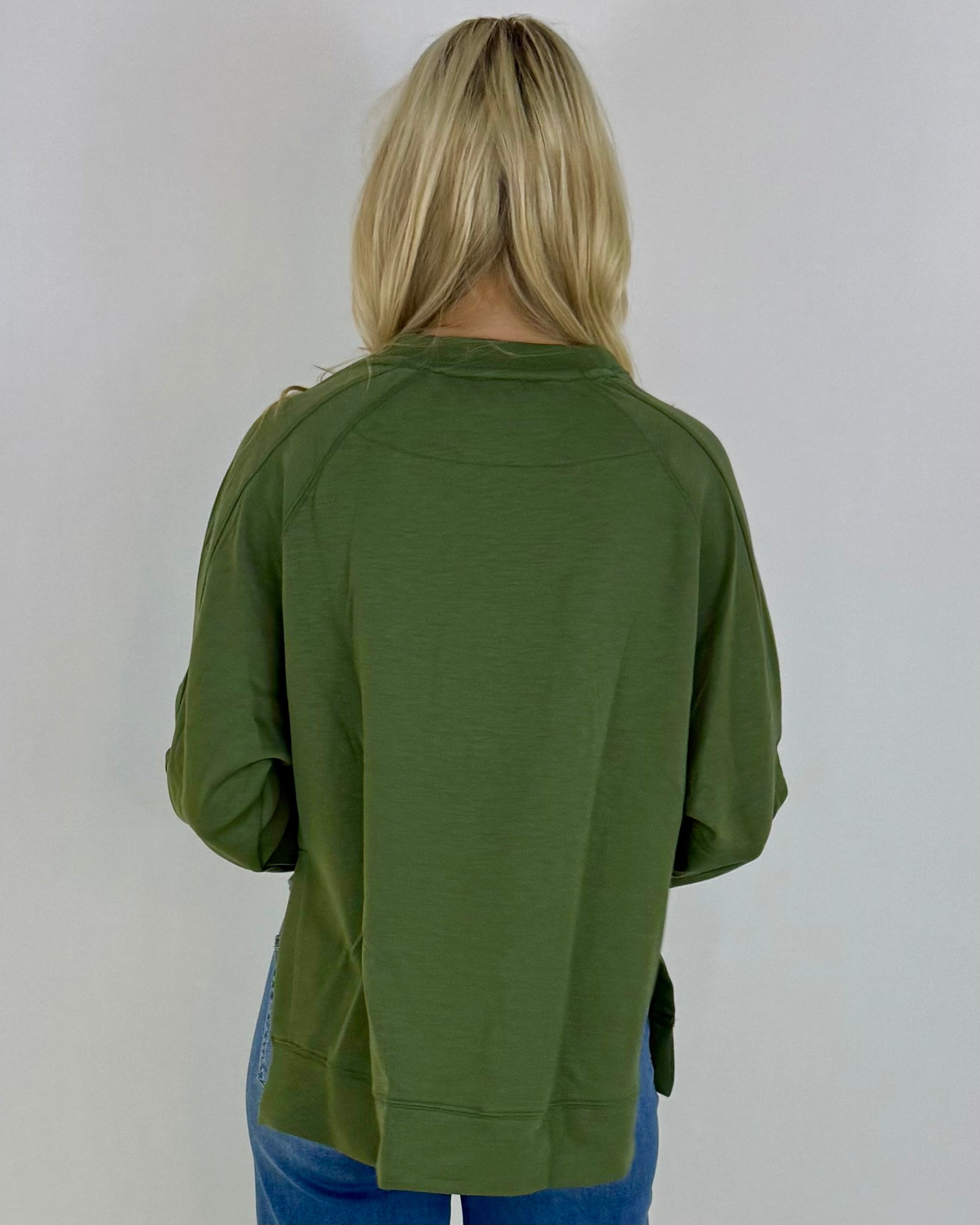 Chill Vibe Lt. Olive Scuba Side Slit Sweatshirt-Shop-Womens-Boutique-Clothing
