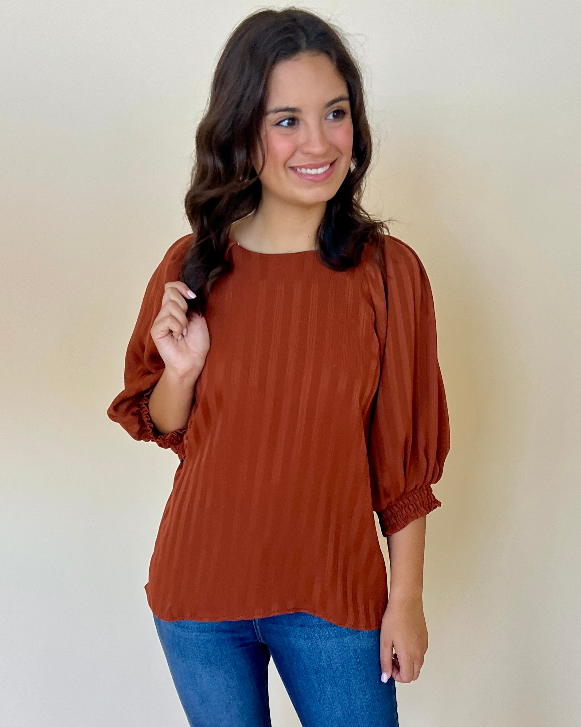 City Lights Cinnamon Stripe Satin Top-Shop-Womens-Boutique-Clothing