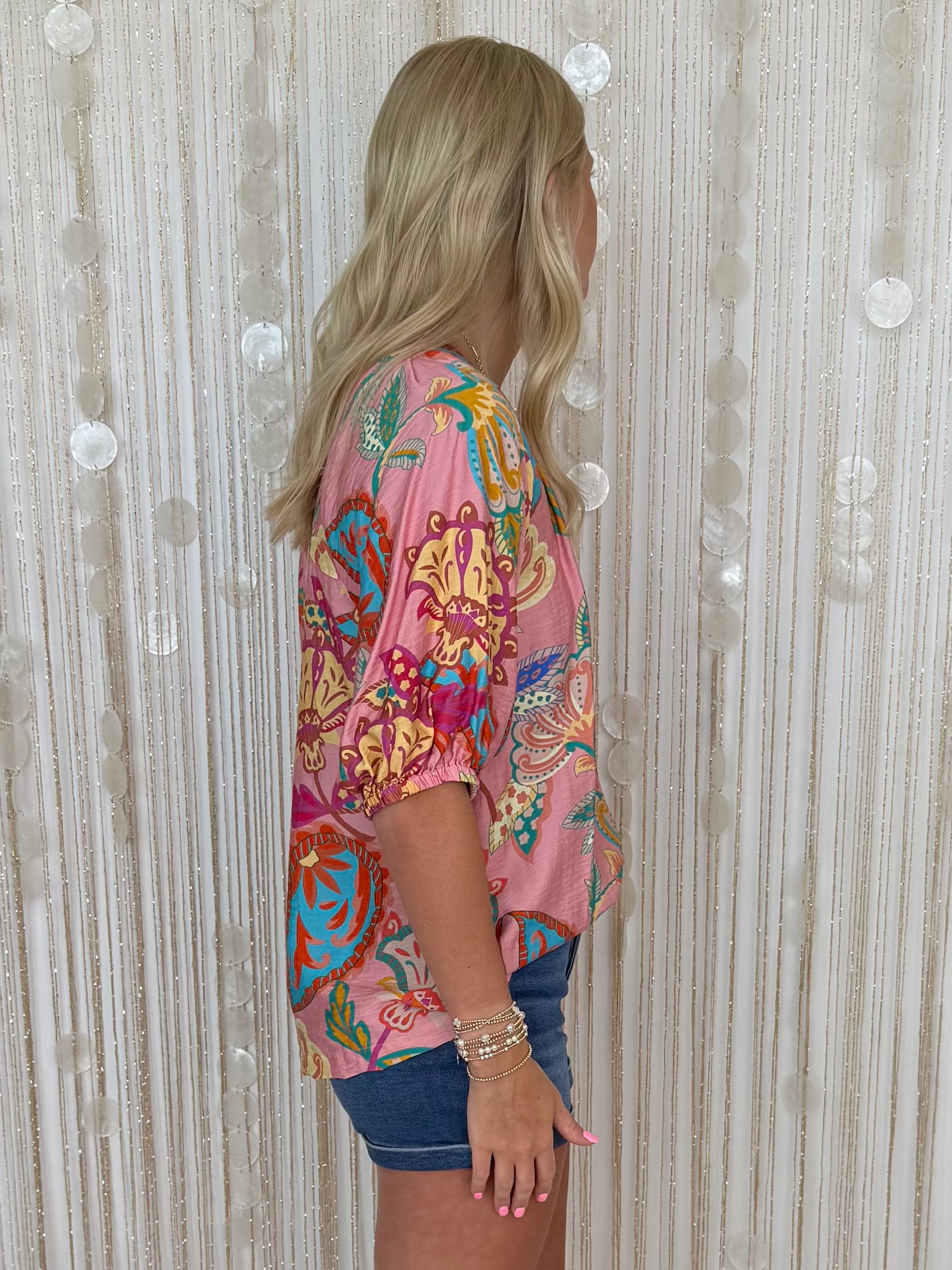 Cozy Charm Pink Mix Paisley Print Top-Shop-Womens-Boutique-Clothing