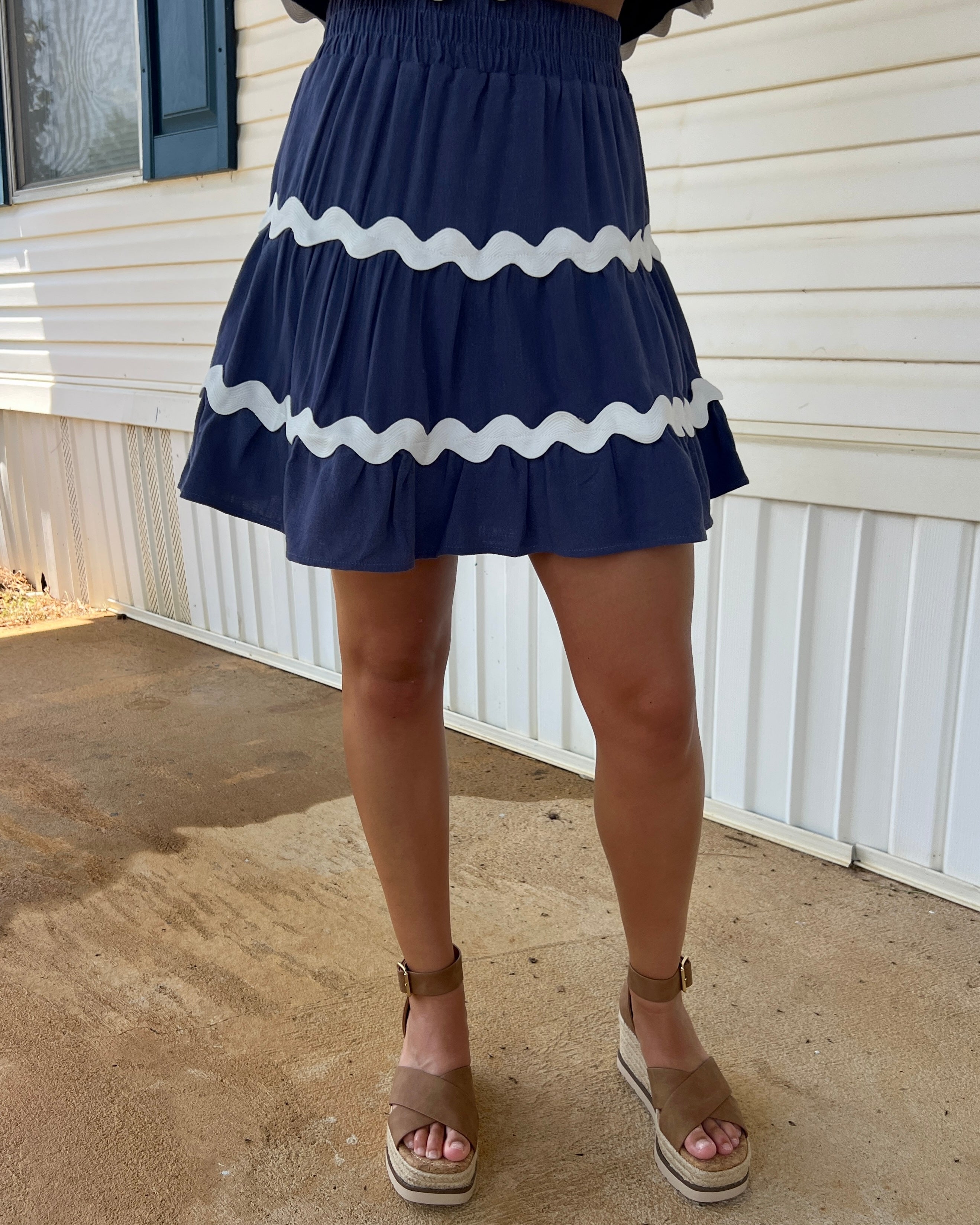 Till Morning Navy Scallop Skirt-Shop-Womens-Boutique-Clothing