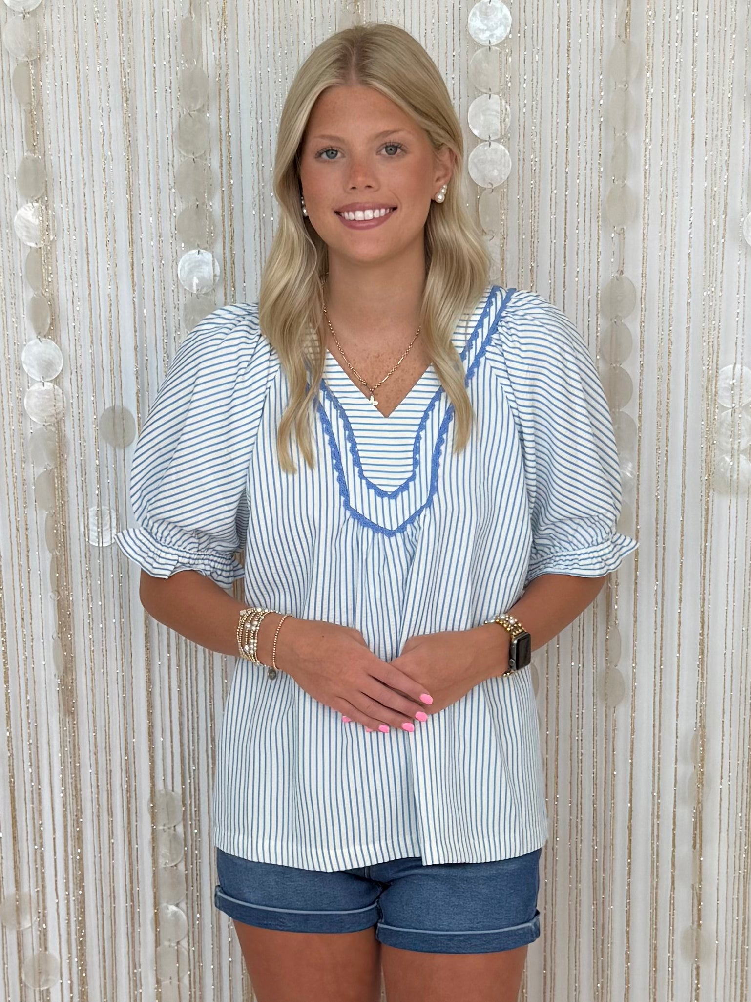 Lush Lace Sky Stripe Lace Top-Shop-Womens-Boutique-Clothing