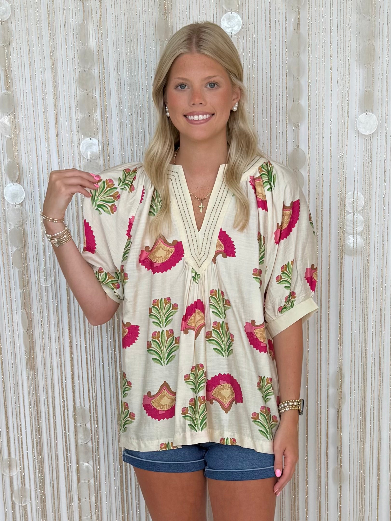 Wandering Hearts Cream Print Stitch Top-Shop-Womens-Boutique-Clothing