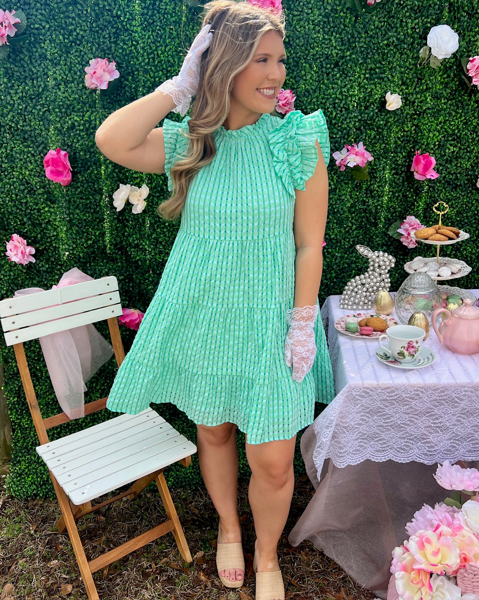 Composed Charm Green Gingham Dress-Shop-Womens-Boutique-Clothing
