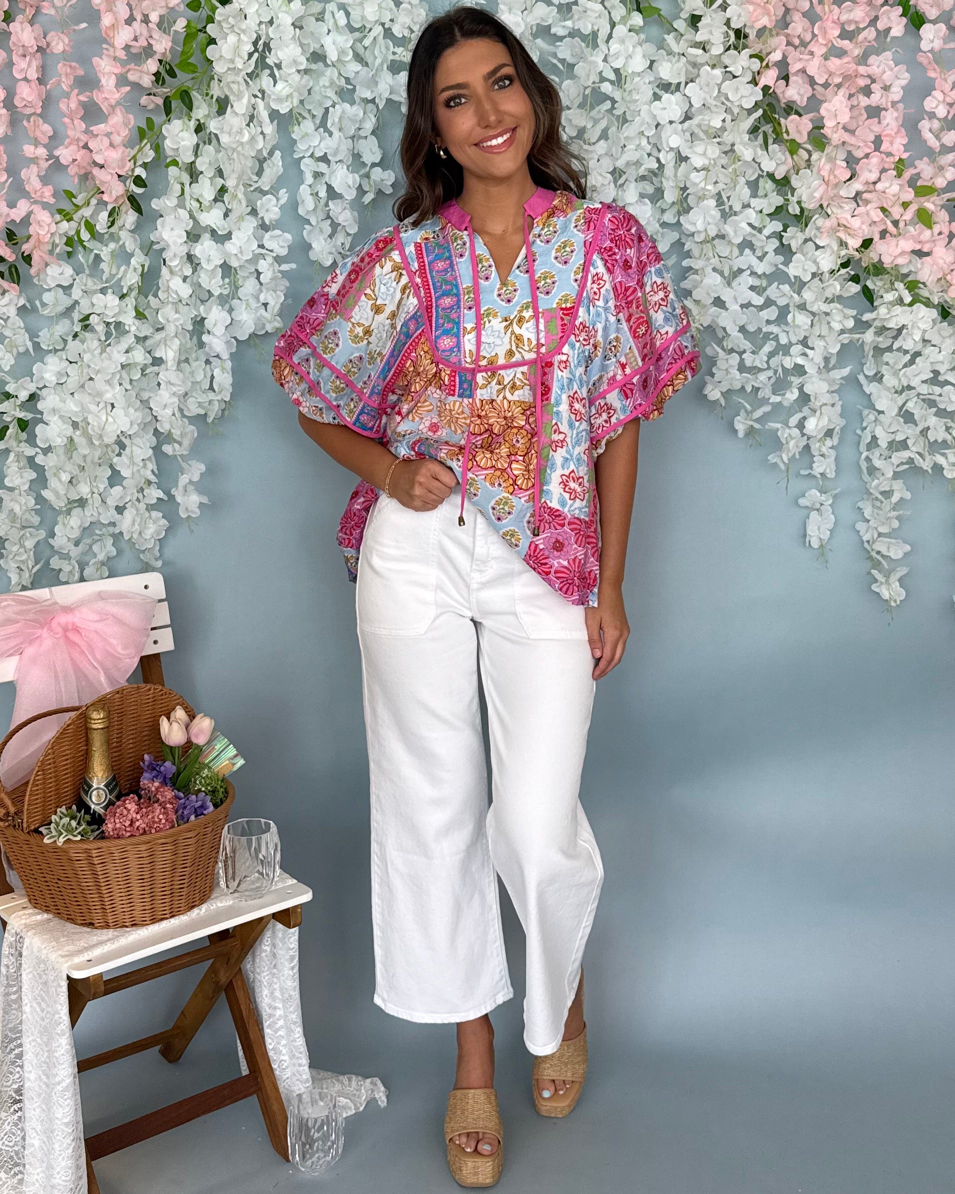 Above and Beyond Pink Mix Patchwork Puff Sleeve Top-Shop-Womens-Boutique-Clothing