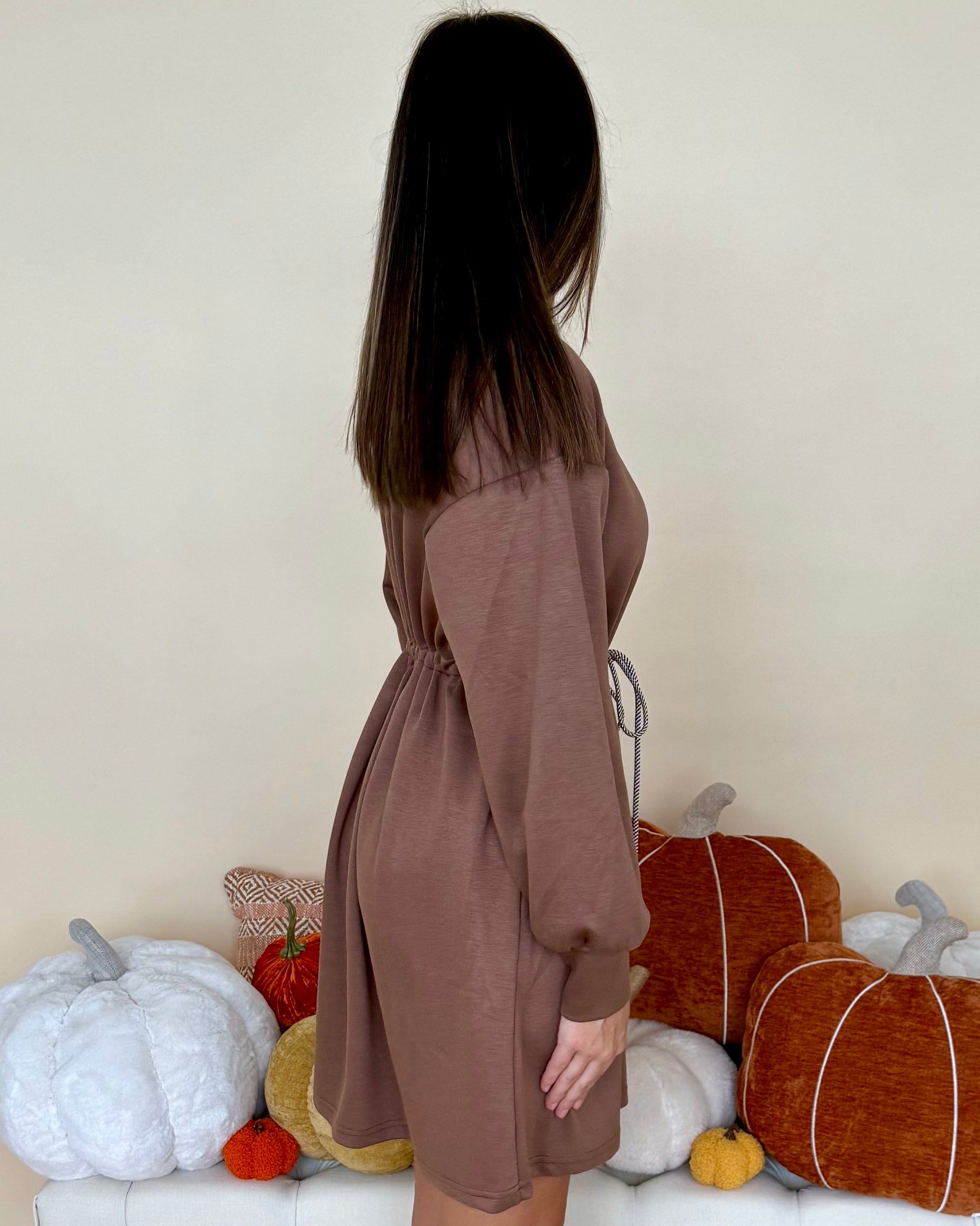 Sweet Spot Mocha Drawstring Dress-Shop-Womens-Boutique-Clothing