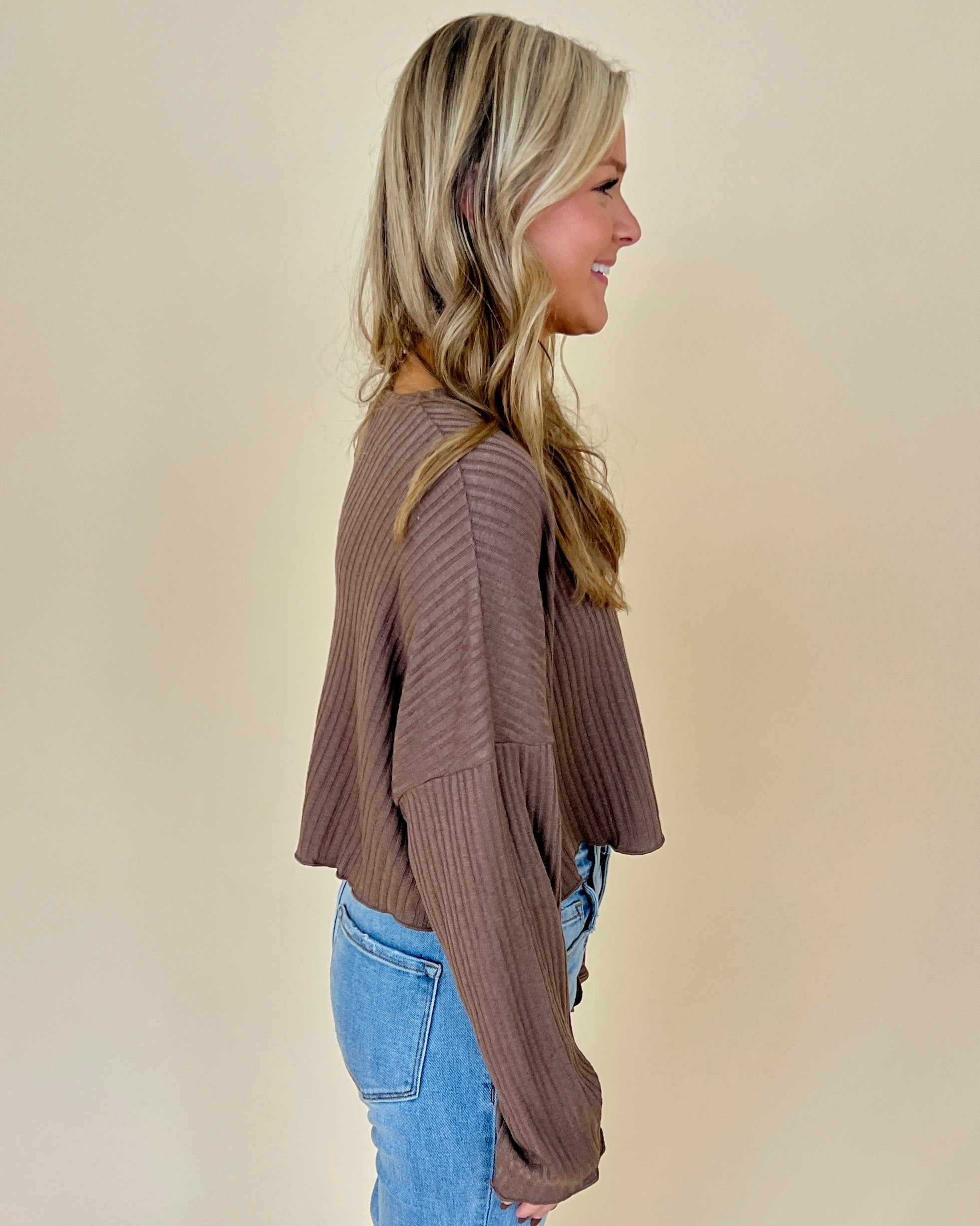 Walk The Walk Mocha Brown Rib Cropped Top-Shop-Womens-Boutique-Clothing