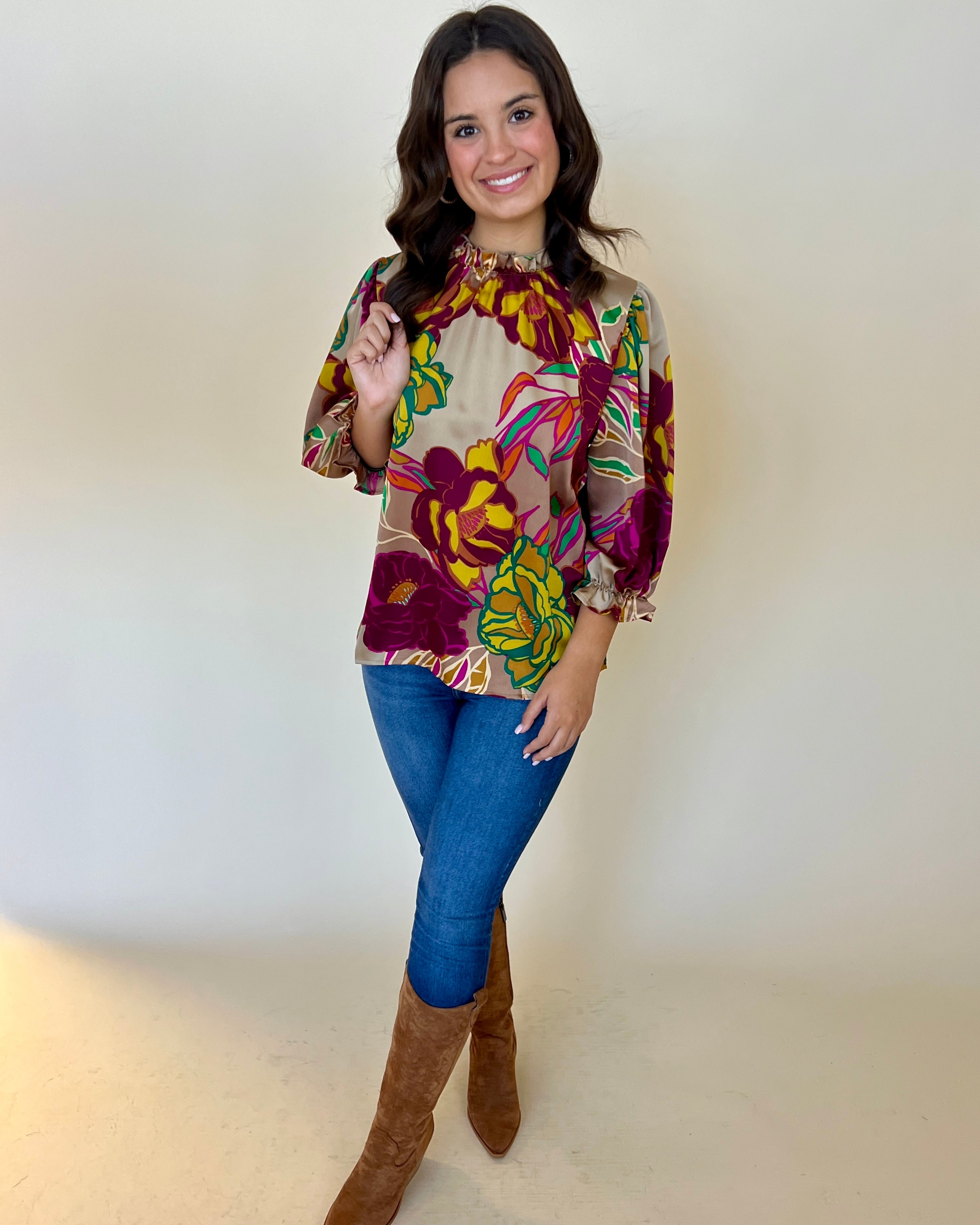 Kindness Above All Mocha Floral Top-Shop-Womens-Boutique-Clothing
