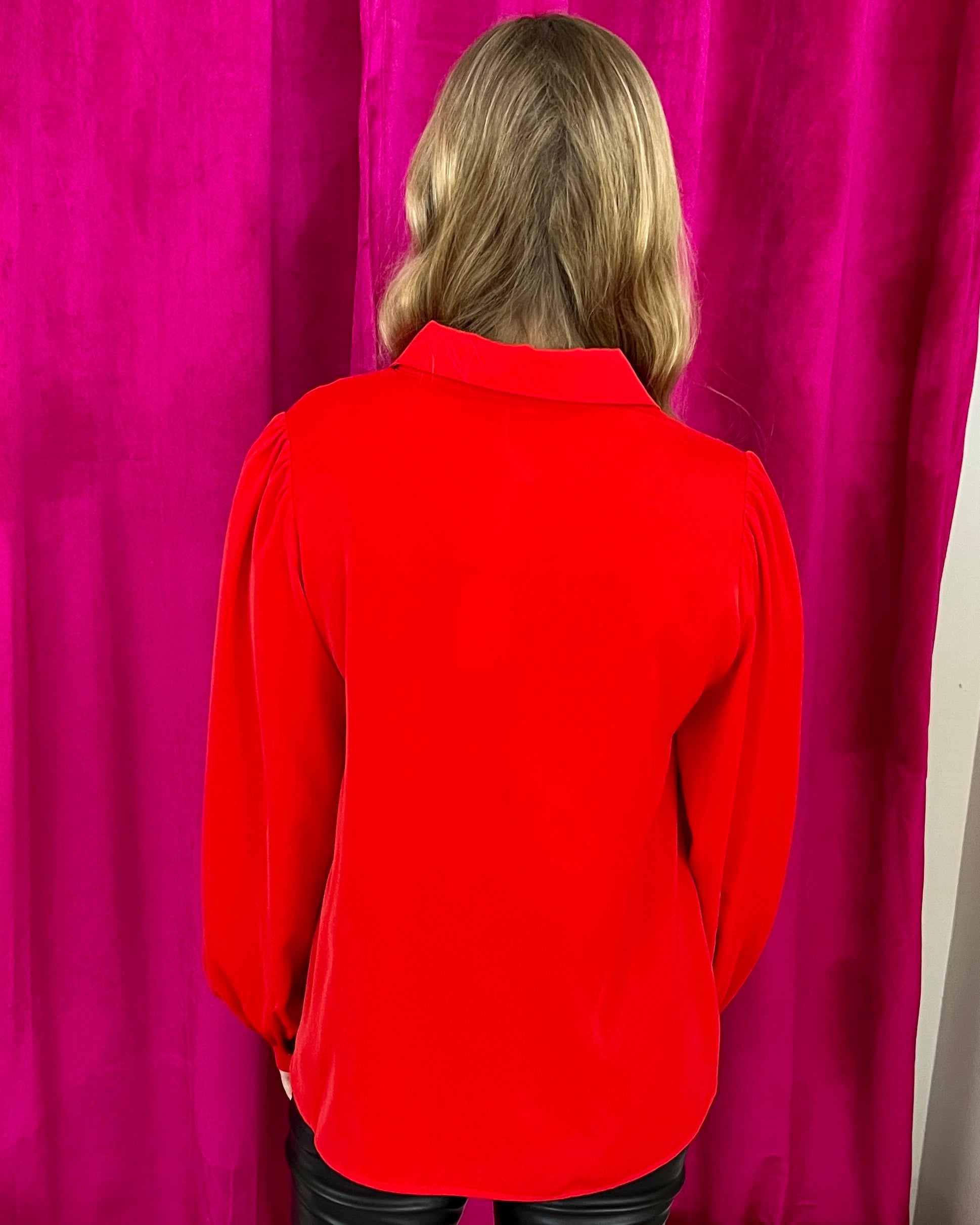 Show Biz Tomato Red Collared Top-Shop-Womens-Boutique-Clothing