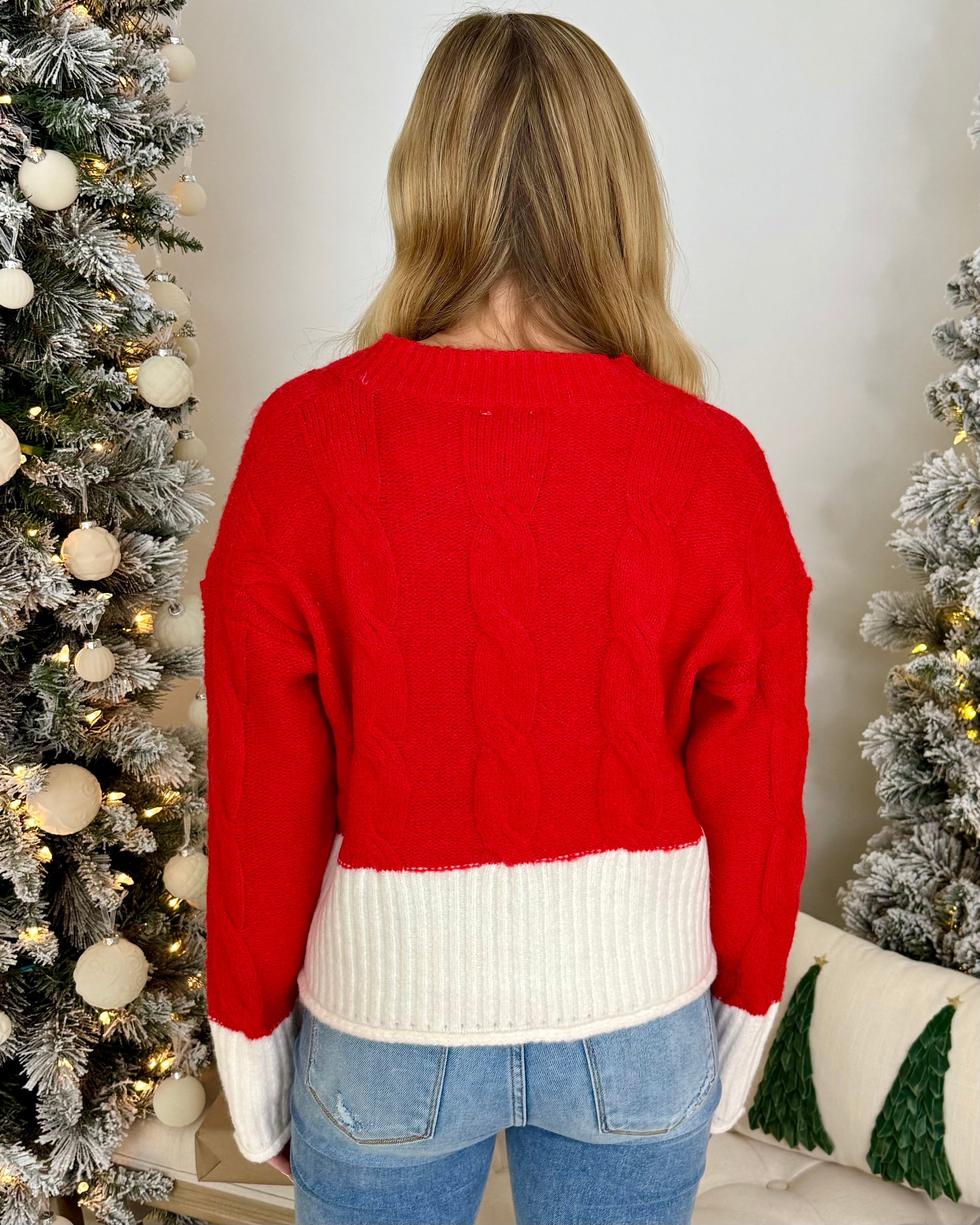 Be Present Red/Ivory Knit Contrast Sweater-Shop-Womens-Boutique-Clothing