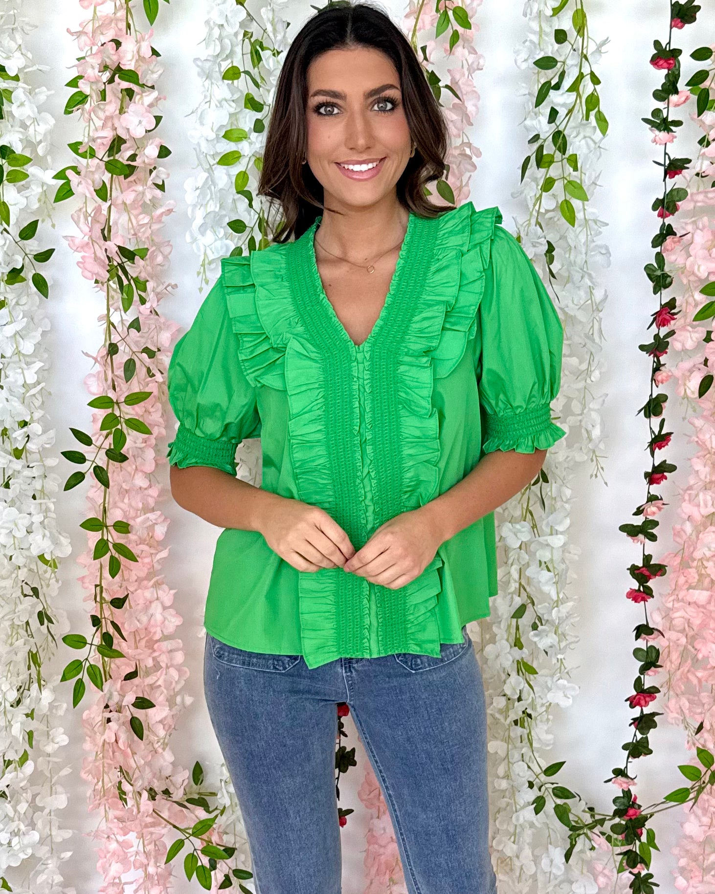 Palm Shores Green Ruffle Top-Shop-Womens-Boutique-Clothing