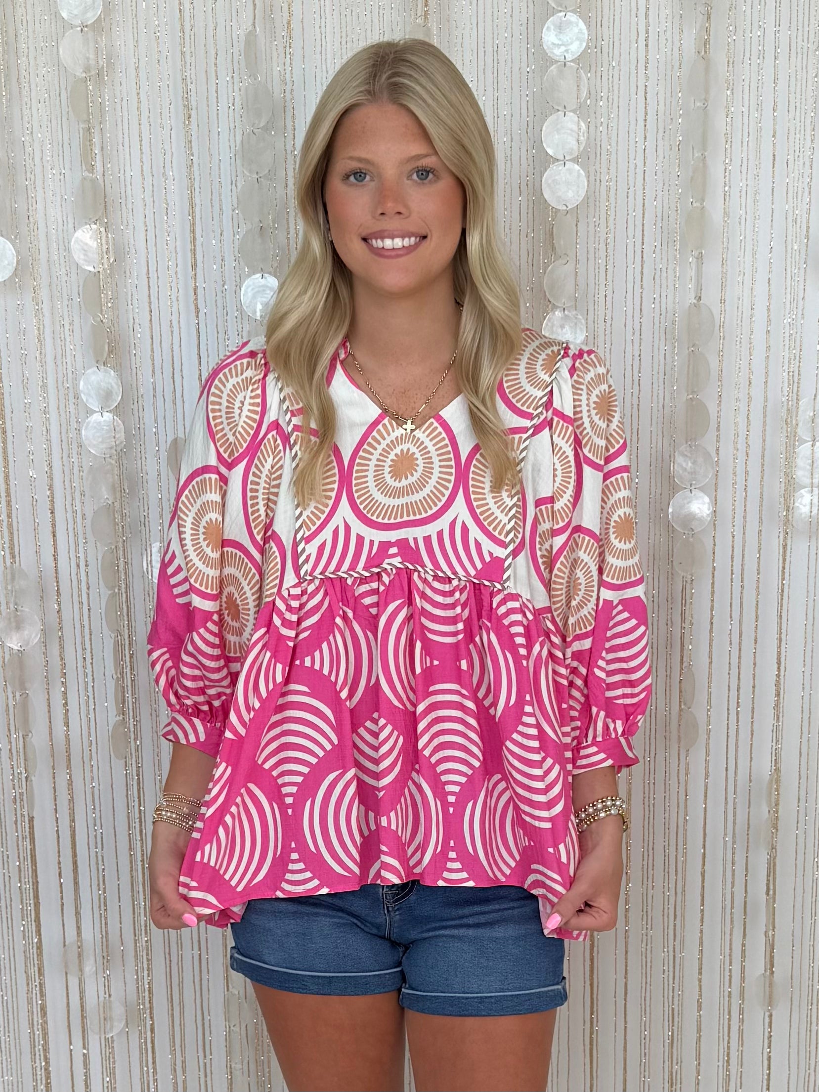 Dream In Motion Hot Pink Printed Babydoll Top-Shop-Womens-Boutique-Clothing
