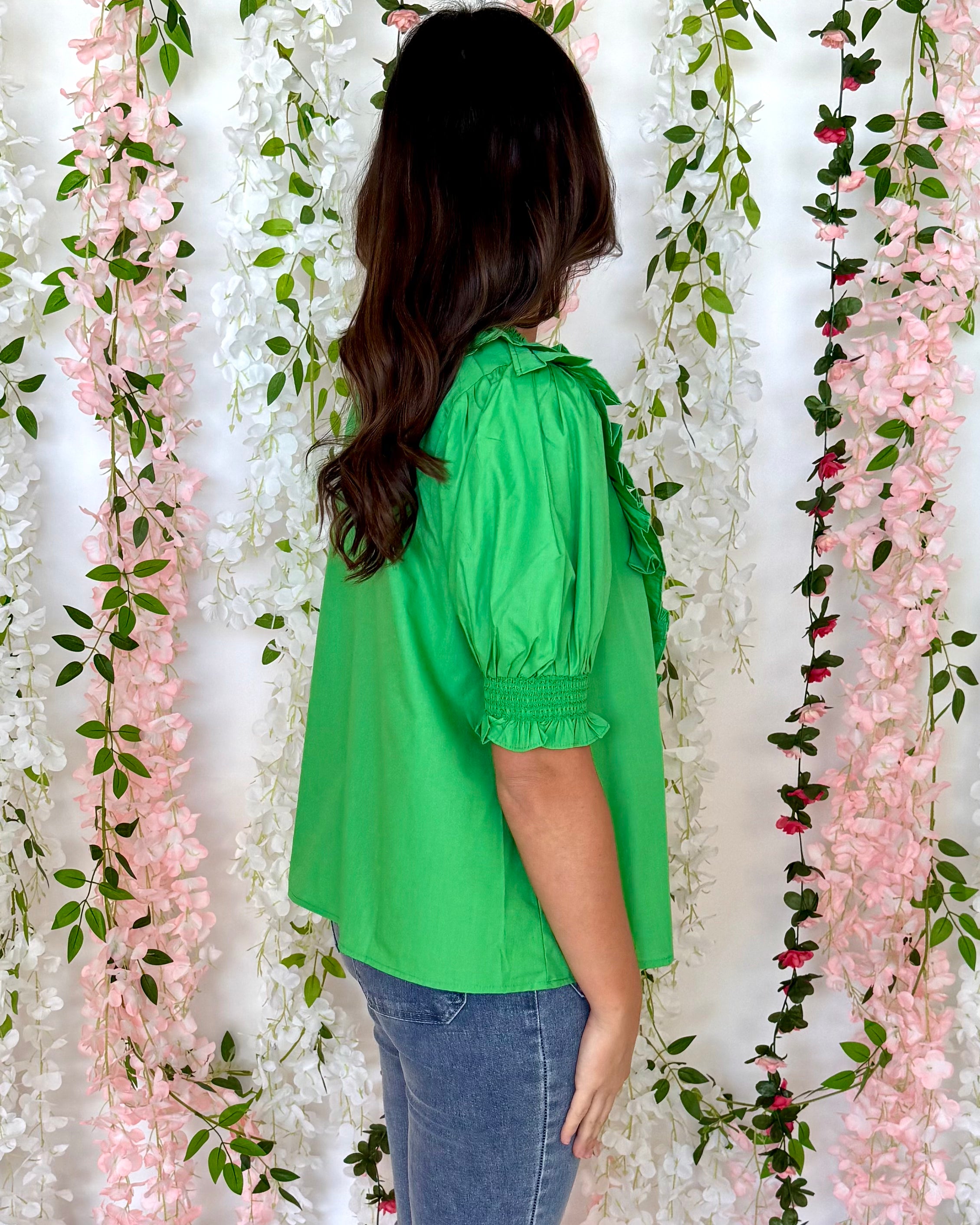 Palm Shores Green Ruffle Top-Shop-Womens-Boutique-Clothing