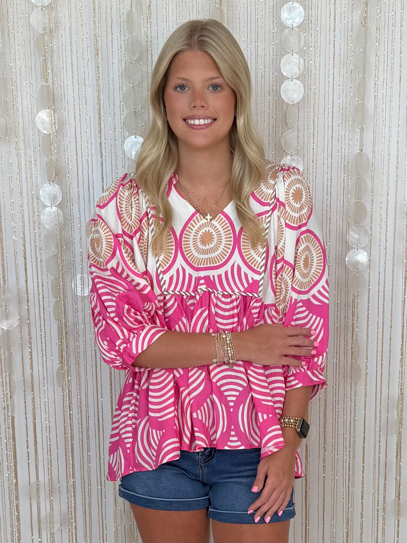 Dream In Motion Hot Pink Printed Babydoll Top-Shop-Womens-Boutique-Clothing