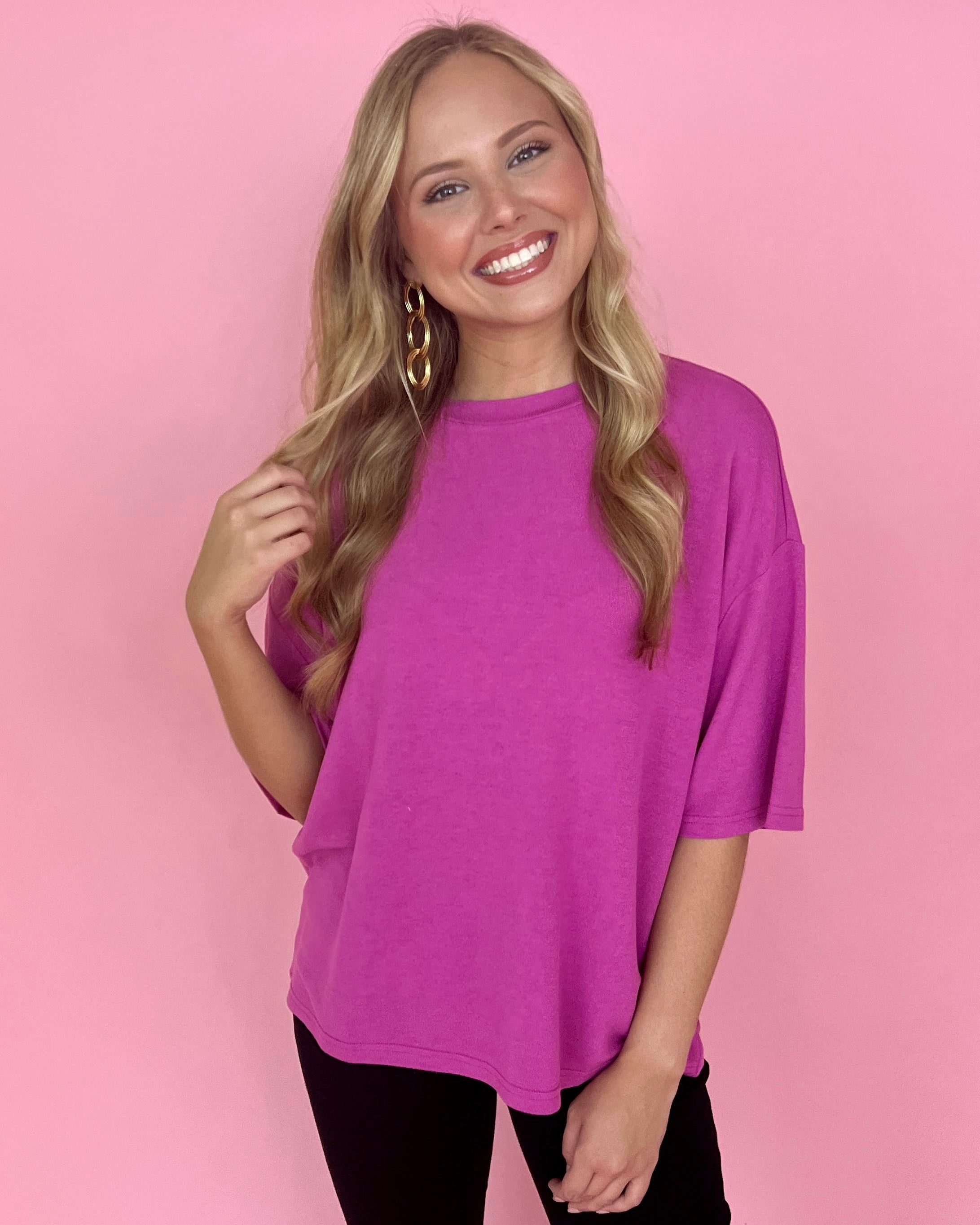 One At A Time Magenta Knit Top-Shop-Womens-Boutique-Clothing
