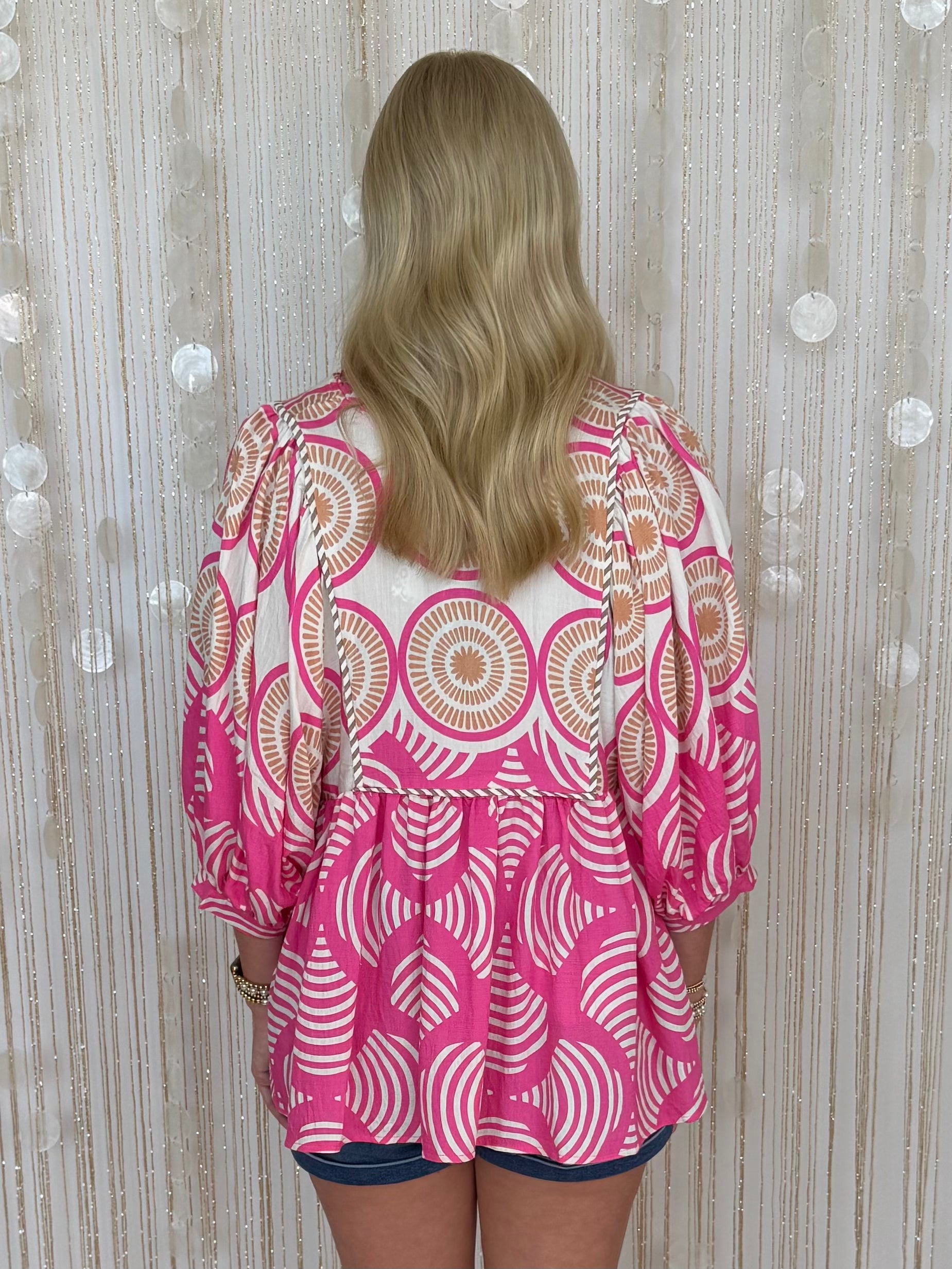 Dream In Motion Hot Pink Printed Babydoll Top-Shop-Womens-Boutique-Clothing