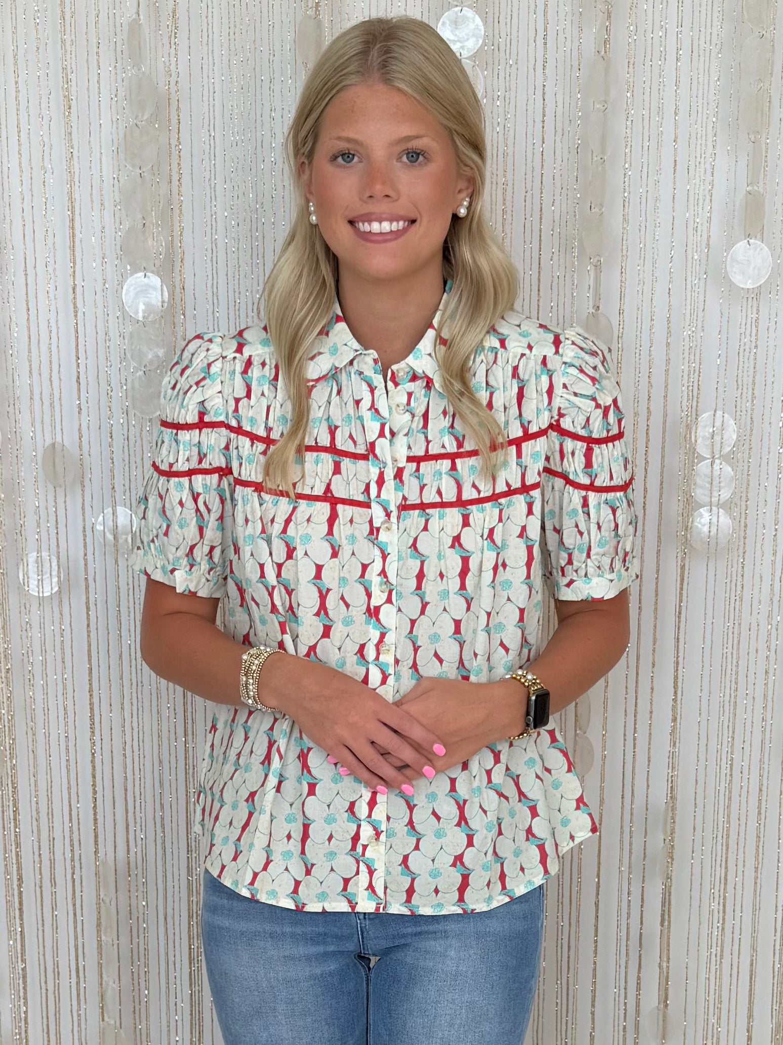 Citrus Grove Raspberry Floral Button Down Top-Shop-Womens-Boutique-Clothing