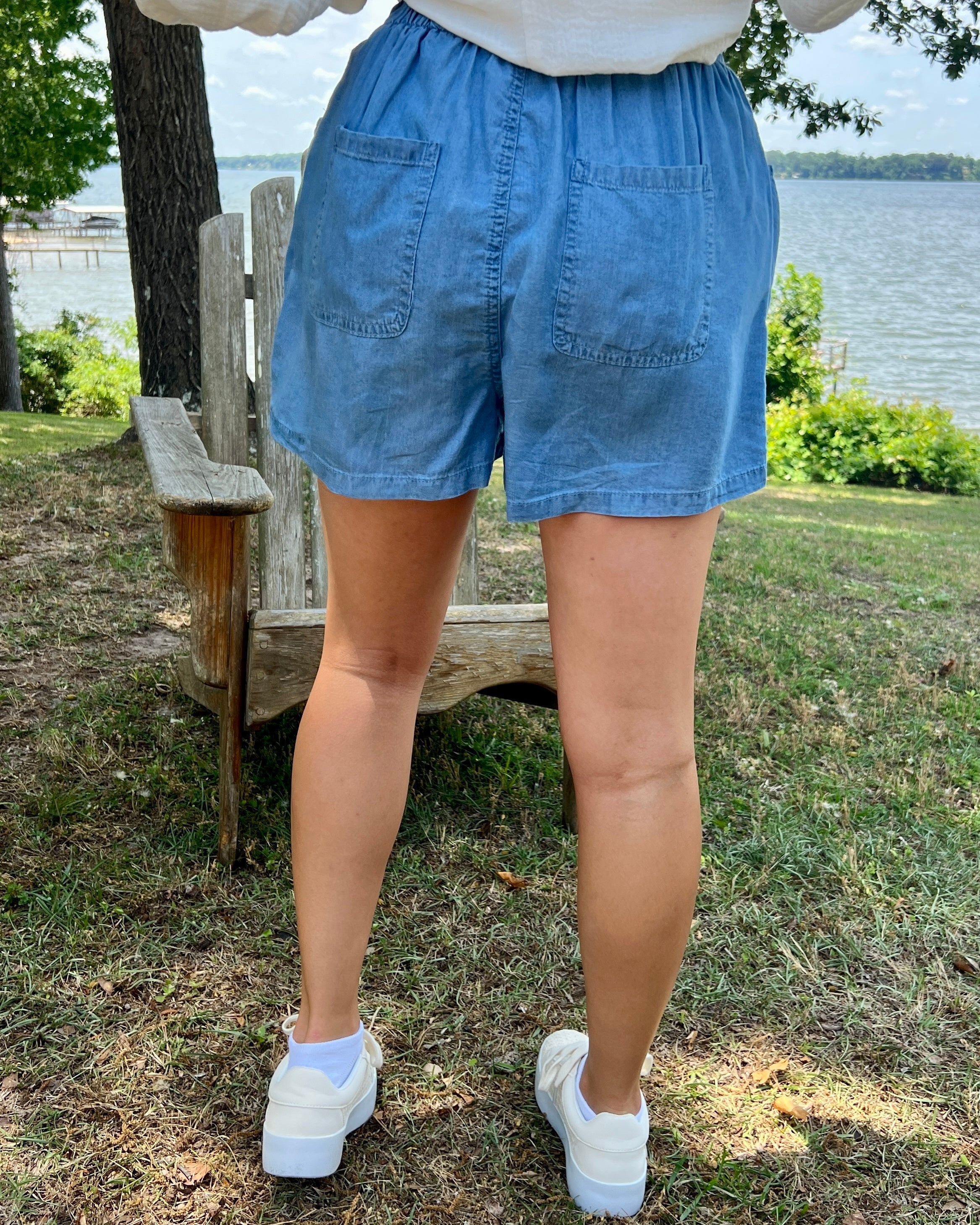 Go Out Chambray Shorts-Shop-Womens-Boutique-Clothing