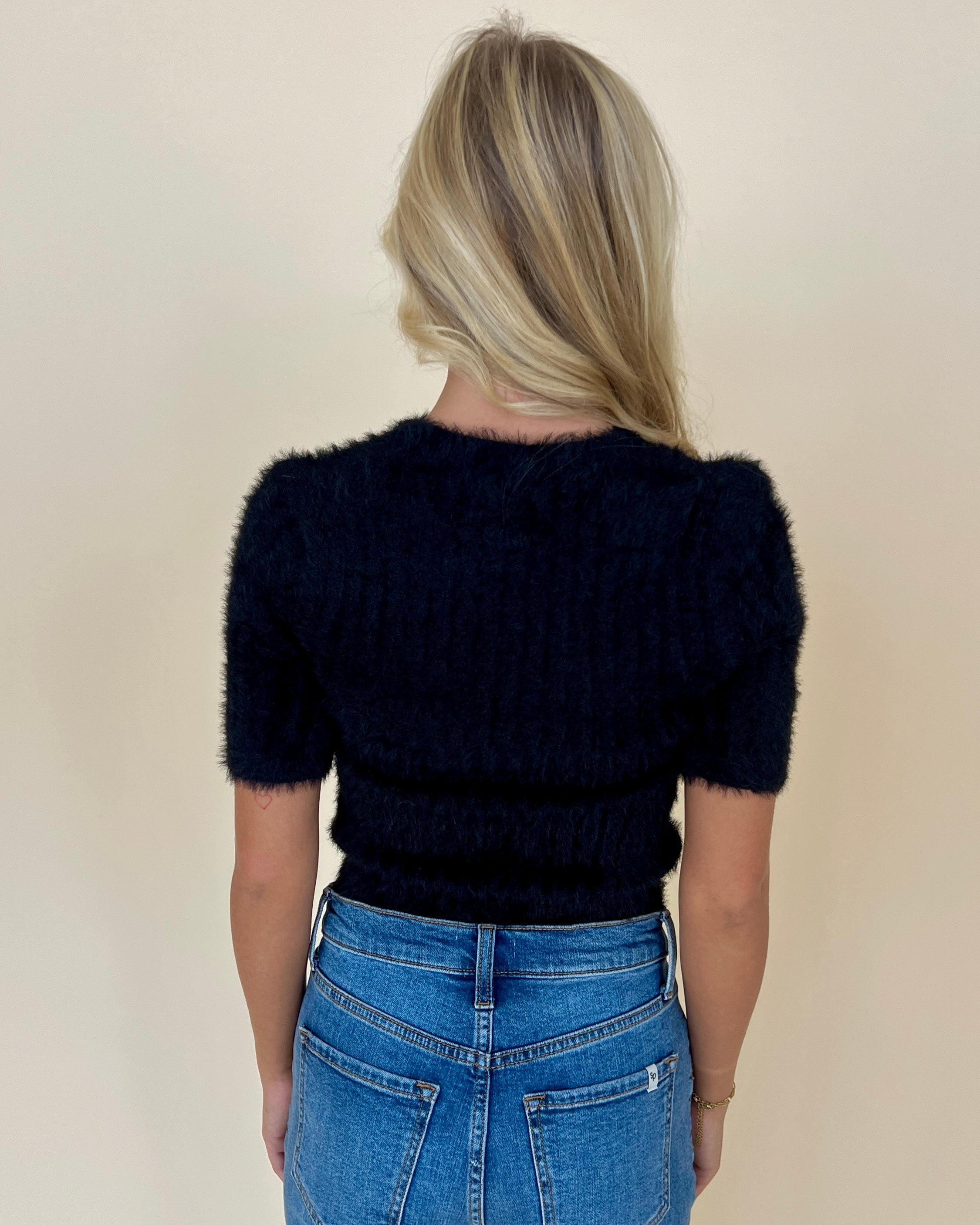 Hold The Door Black Fuzzy Crop Top-Shop-Womens-Boutique-Clothing