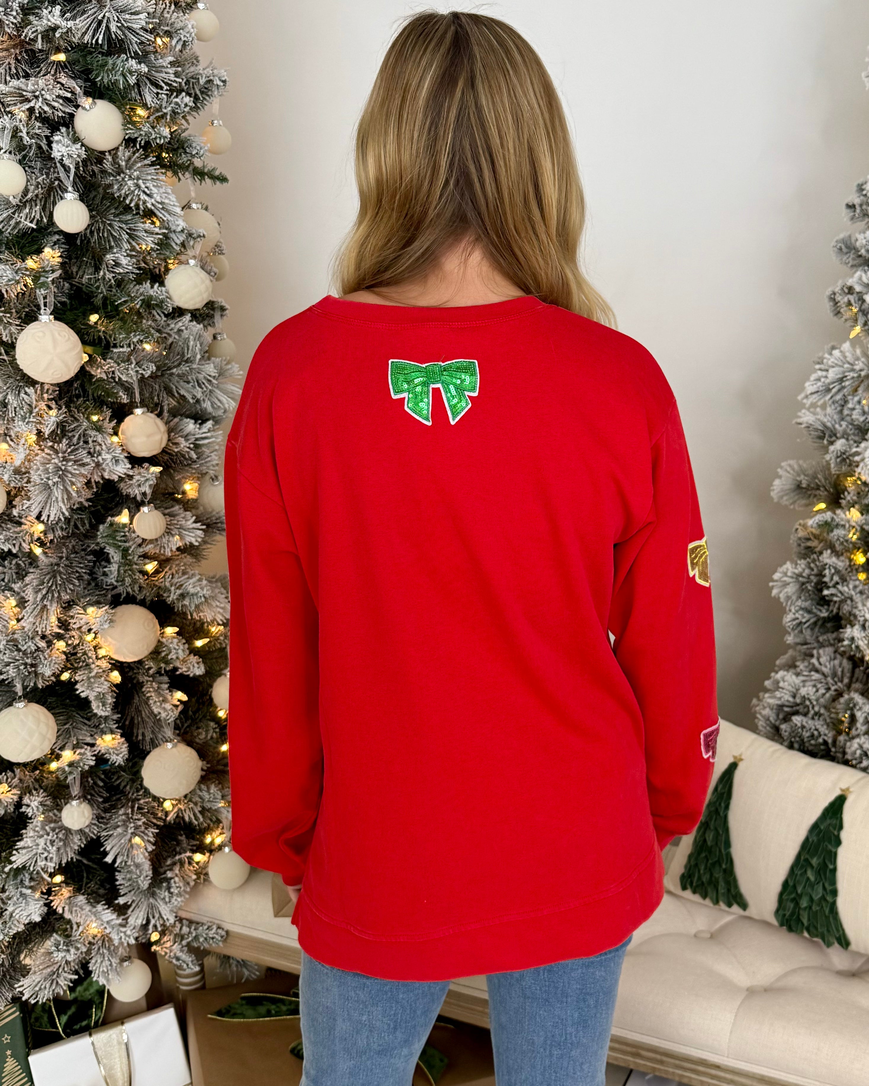 Dream Maker Red Ribbon Sequin Sweatshirt-Shop-Womens-Boutique-Clothing