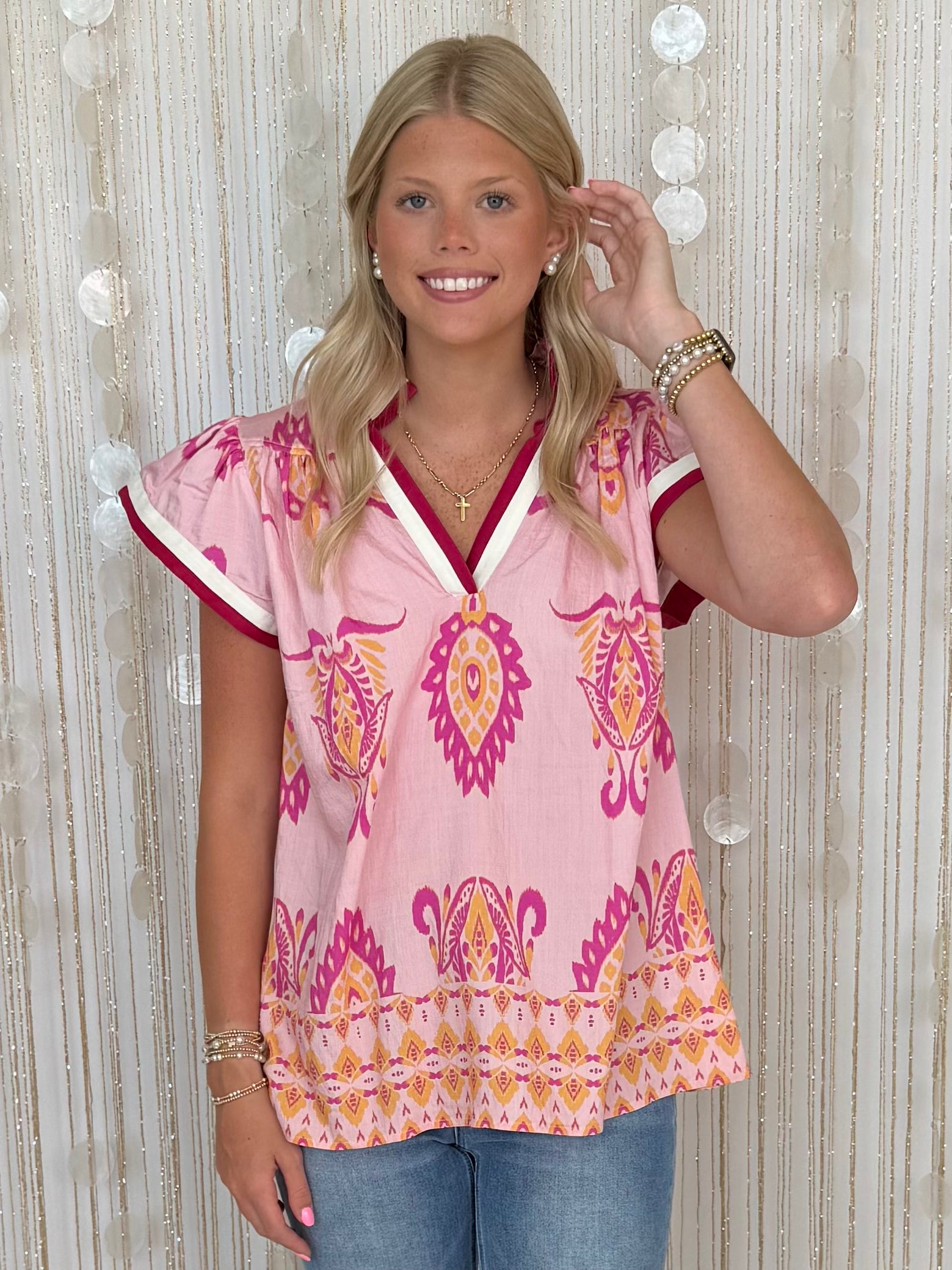 Dreamweaver Peony Print Contrast Top-Shop-Womens-Boutique-Clothing