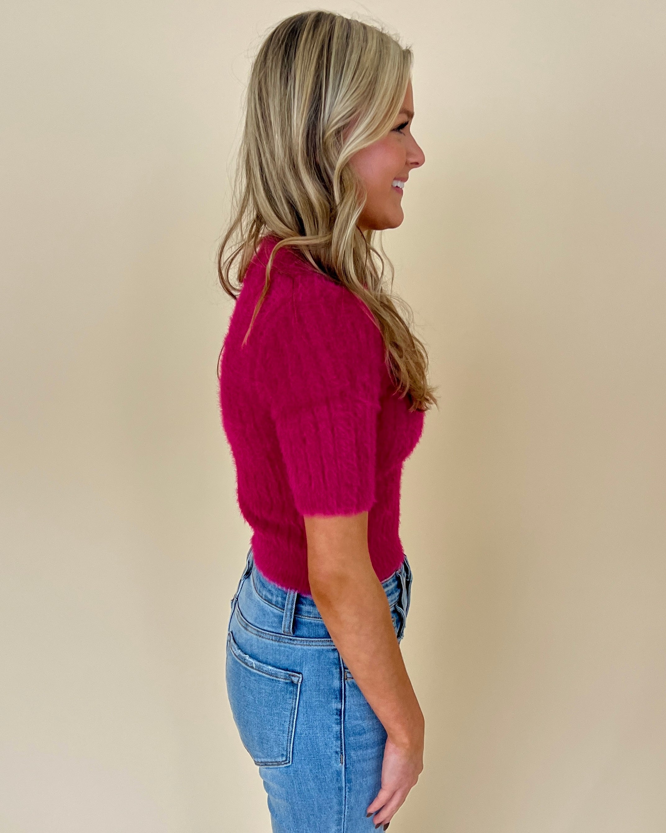 Hold The Door Fuchsia Fuzzy Crop Top-Shop-Womens-Boutique-Clothing