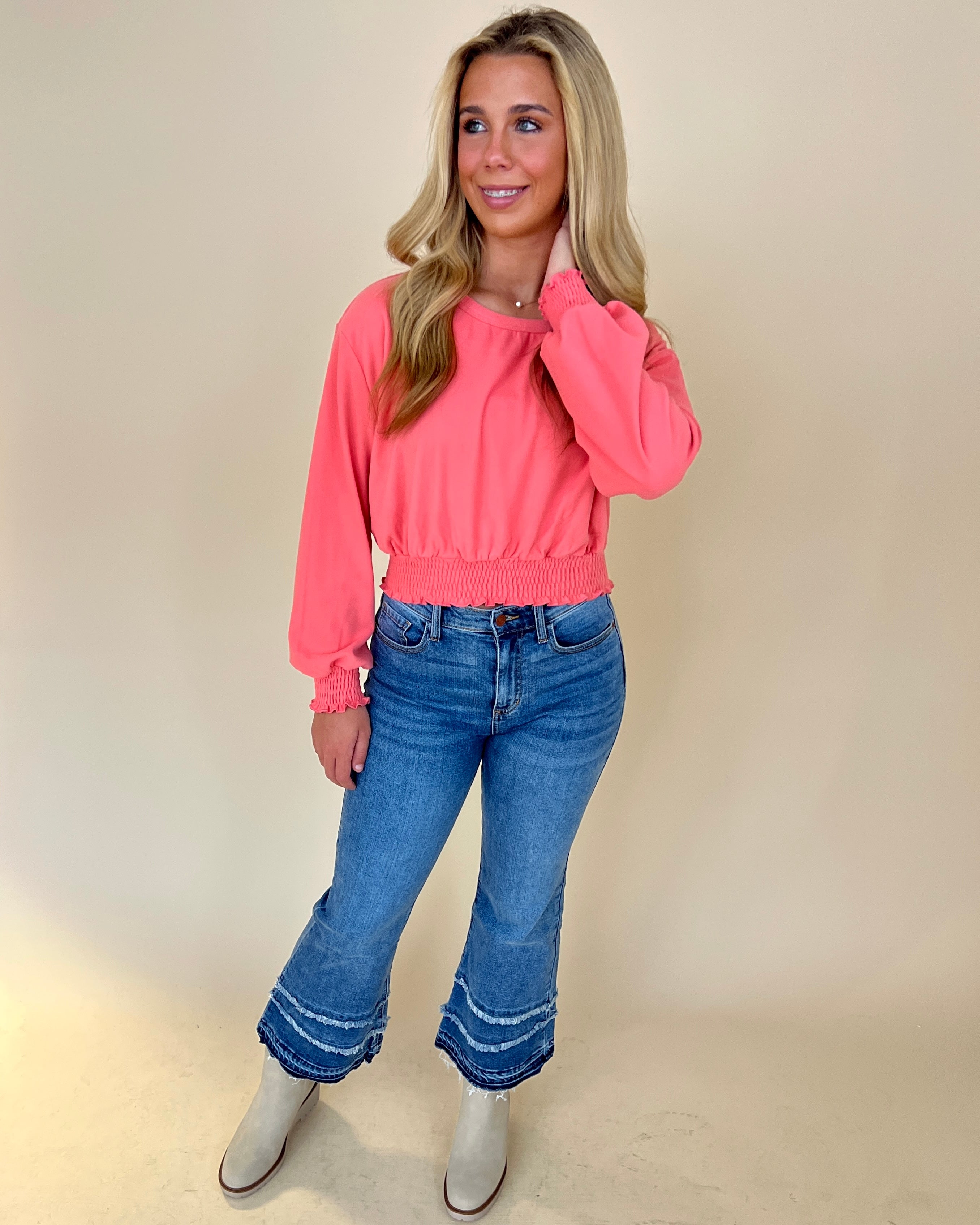 Meet Me Coral Brushed Crop Top-Shop-Womens-Boutique-Clothing