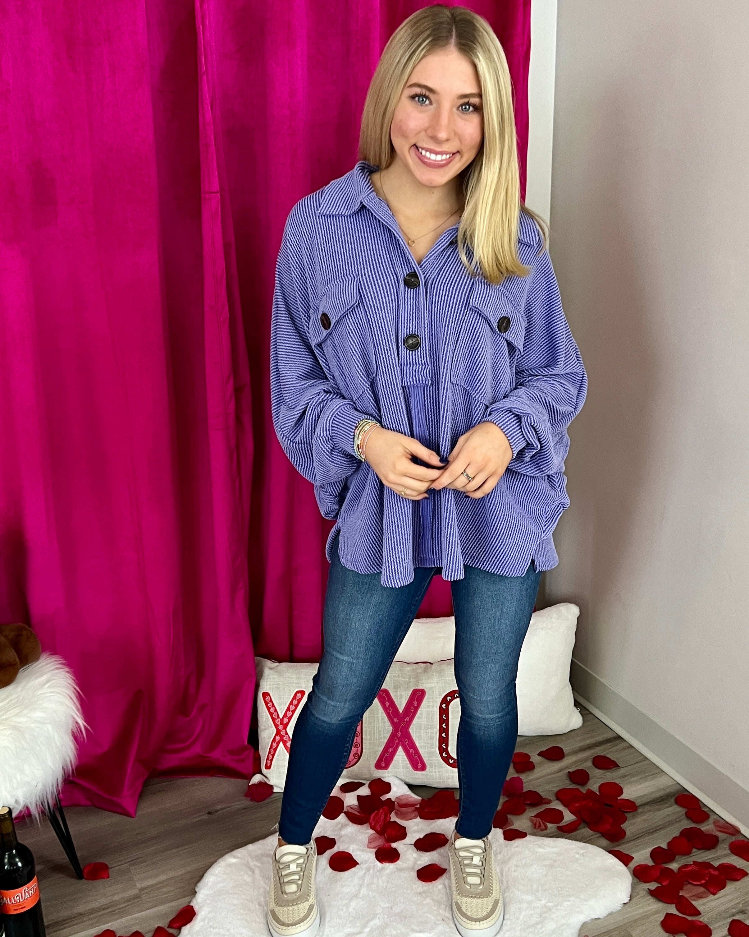 Call Me Cozy Periwinkle Button Up Top-Shop-Womens-Boutique-Clothing