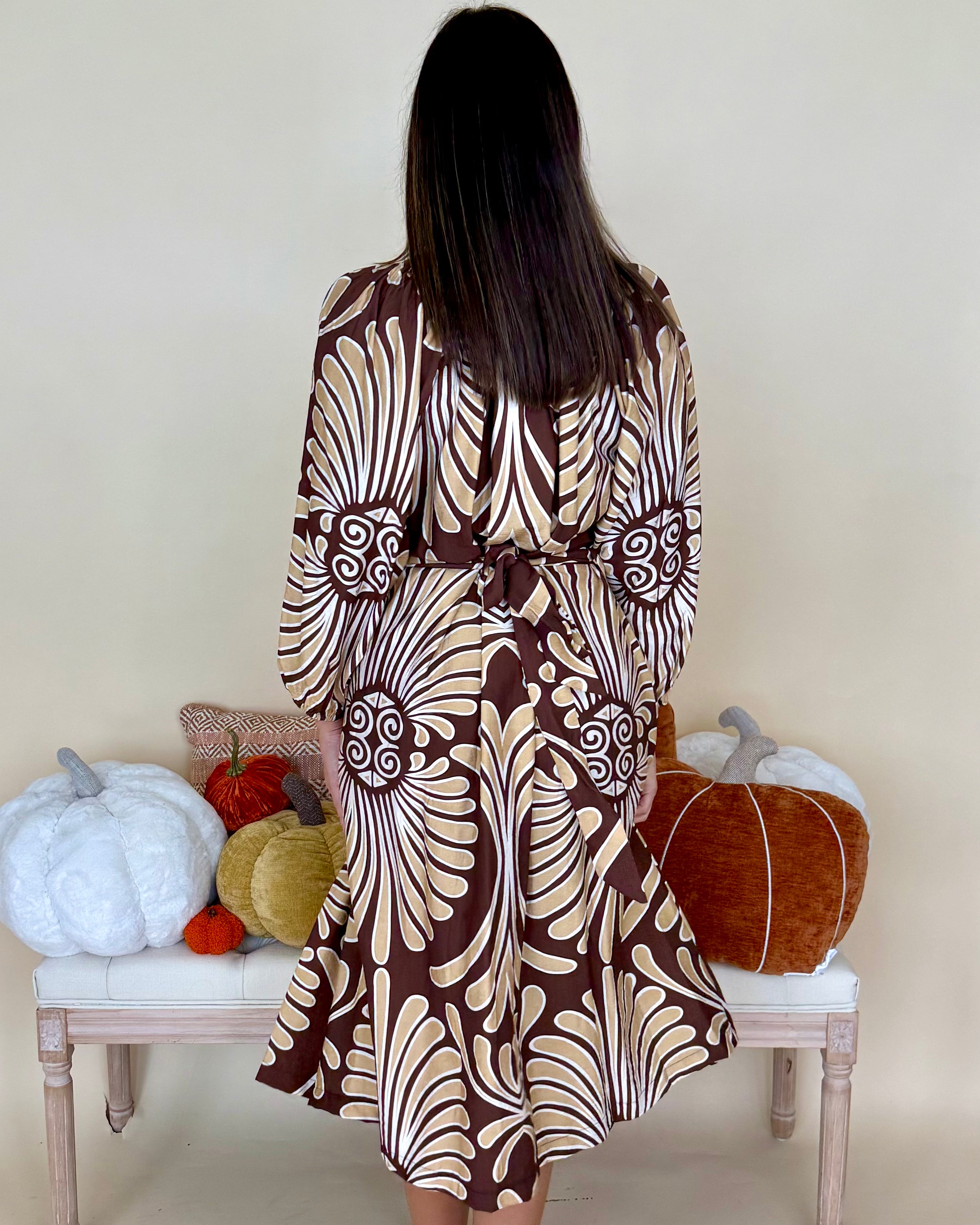 Feeling Pretty Brown Abstract Belted Midi Dress-Shop-Womens-Boutique-Clothing