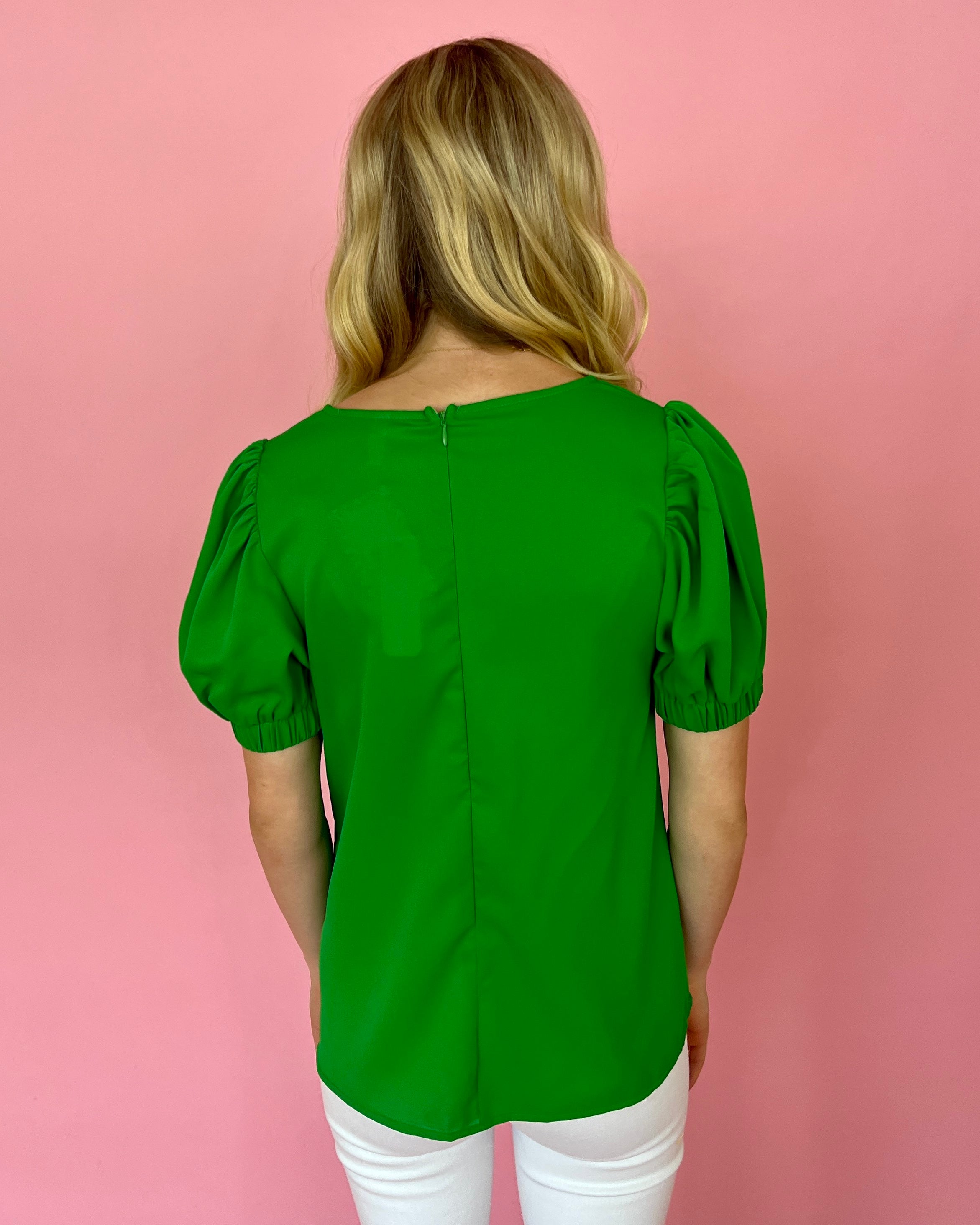 Story Of Your Life Green Round Neck Puff Sleeve Top-Shop-Womens-Boutique-Clothing