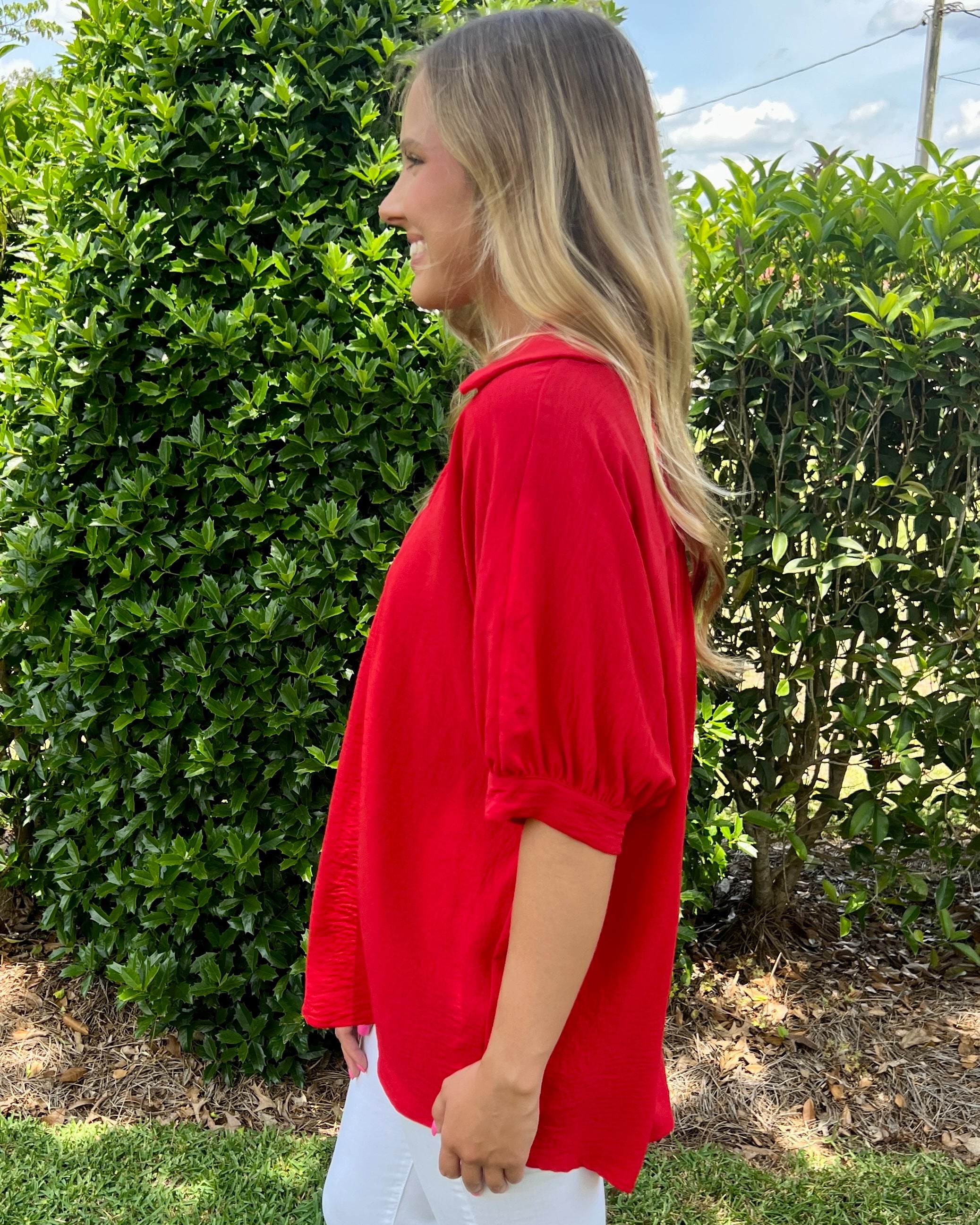 Can't Change Tomato Red Collared Top-Shop-Womens-Boutique-Clothing