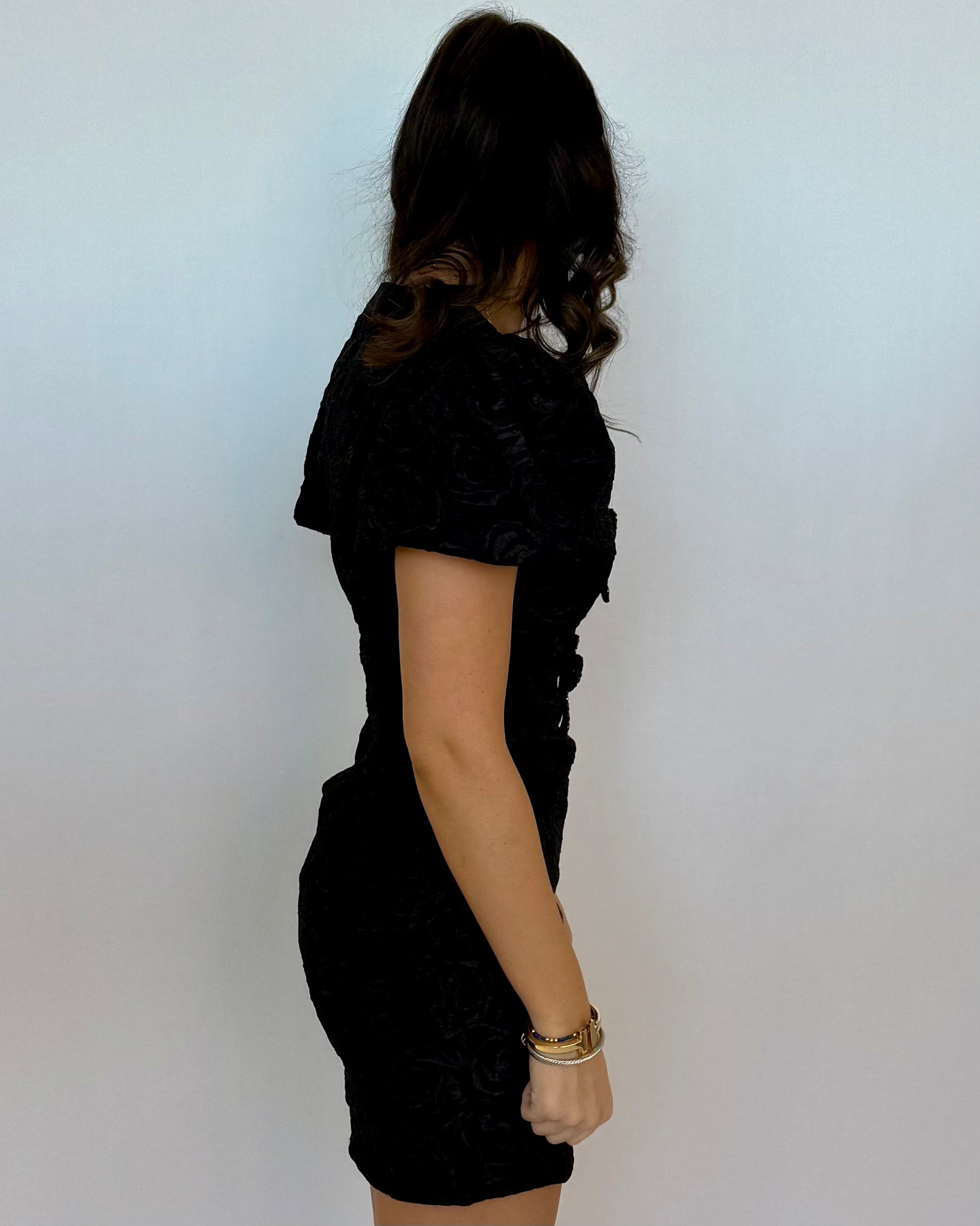 Deserve It Black Jacquard Bow Dress-Shop-Womens-Boutique-Clothing